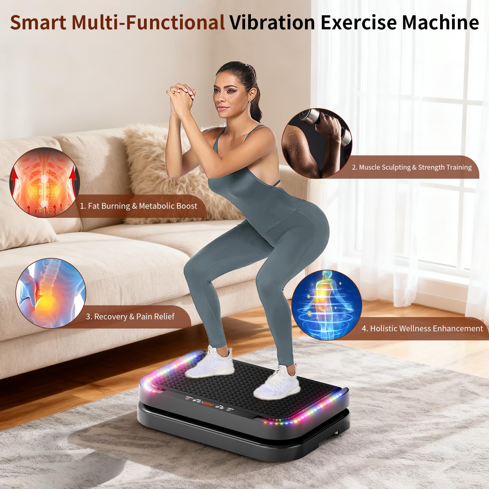 Piattaforma vibrante per esercizi con drenaggio linfatico allenamento completo del corpo piattaforma vibrante con fasce elastiche attrezzatura fitness per tonificazione della forza e perdita di grasso