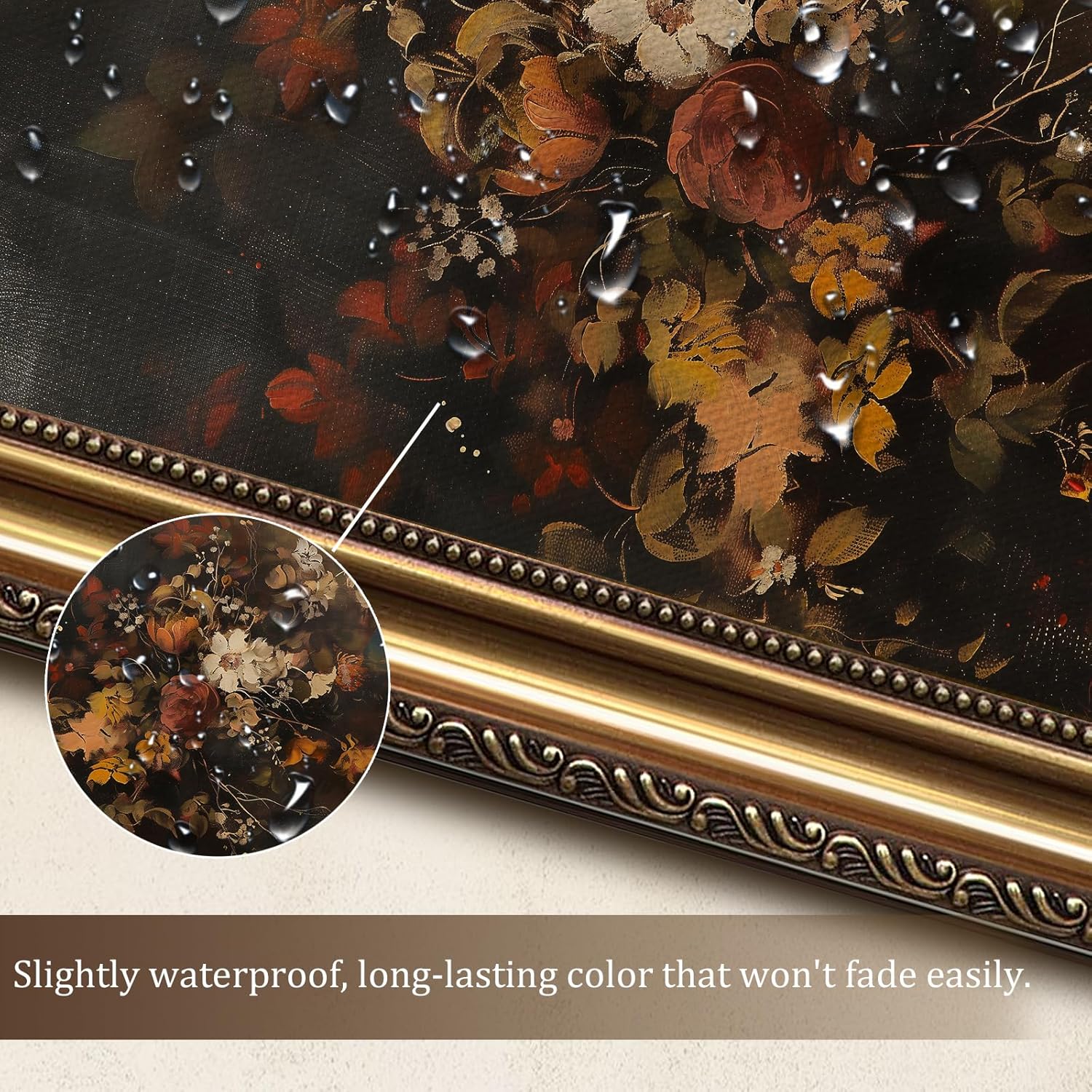 uniro Vintage Gold Framed Wall Art, Moody Dark Autumn Floral Wall Art Prints Painting, Retro Botonical Fall Wall Decor, Vintage Flower Posters for Room Aesthetic for Bedroom Living Room Bathroom Wall Decor - 12x16Inch