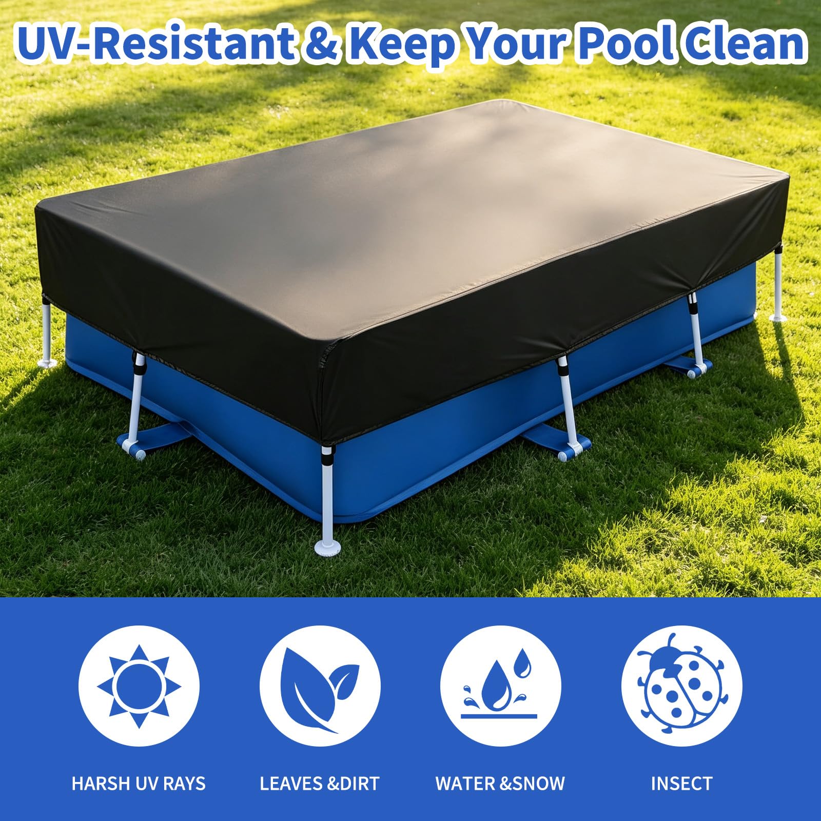 Bâche de Piscine Rectangulaire,Bâche Piscine Rectangulaire 300x200cm,Couverture de Piscine Protection,Bâche Solaire Estivale et Hivernale,pour Piscines Extérieures
