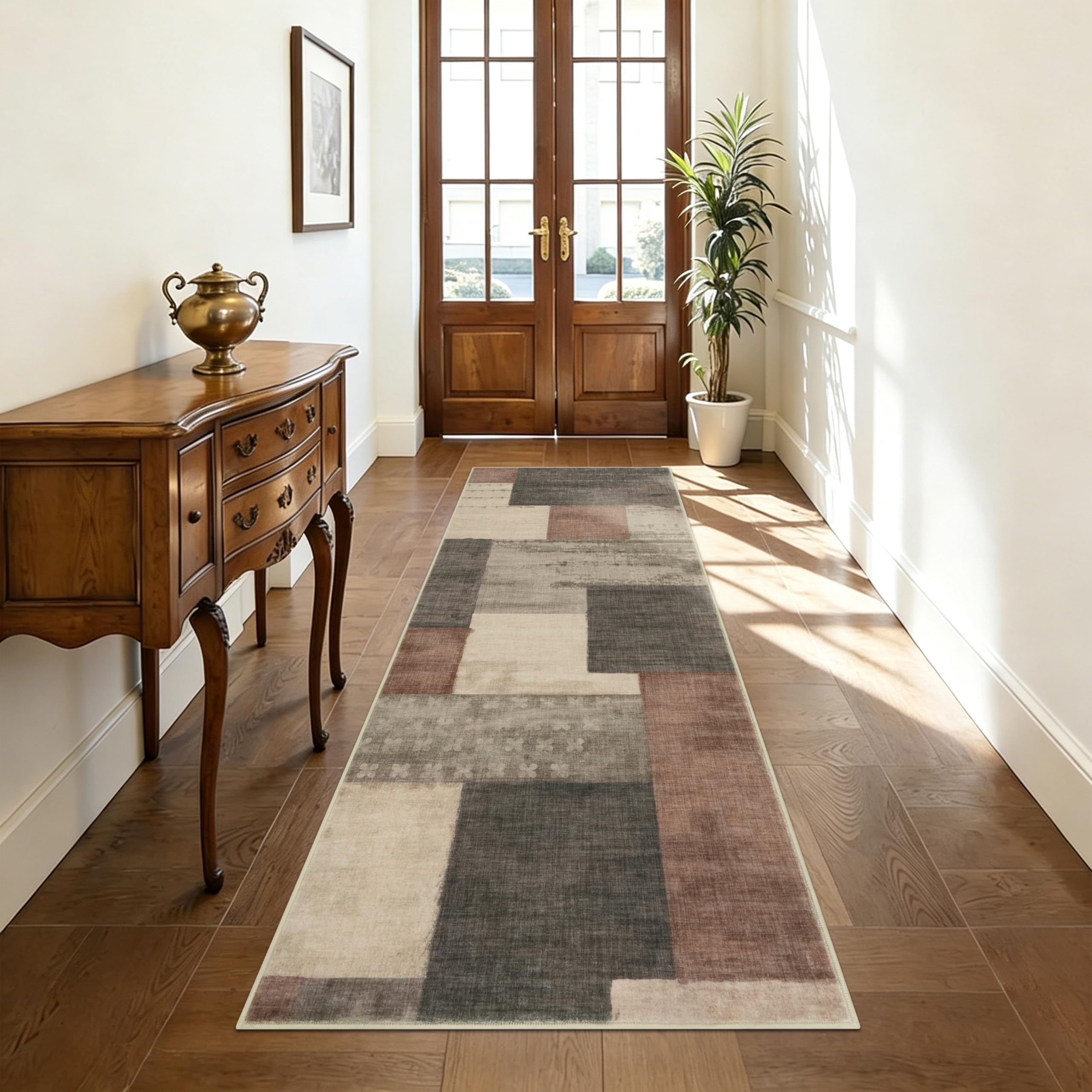 Edlbaegy Modern Runner Rugs for Hallway 60x150cm Beige Washable Carpet Runner Non-slip Kitchen Rug Low Pile Floor Carpet for Entrance Laundry Bedroom — image 1