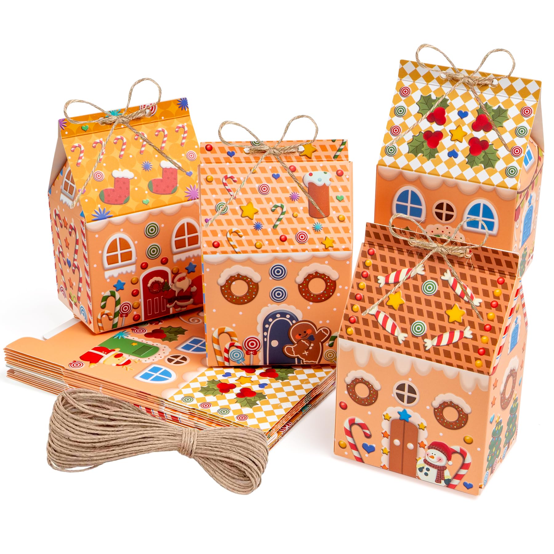 OPUHOHR 24 PCS Gingerbread House Gift Box, Christmas Small Treat Boxes, Christmas Gift Boxes for Xmas Holiday Party Treat Cookie Goodie Snack Gift