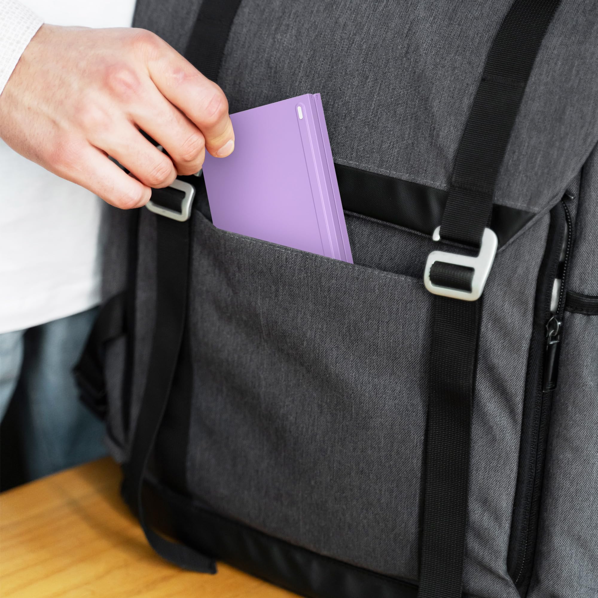 Mini Foldable Bluetooth Keyboard - Portable Wireless Full Size Keyboard (Sync Up to 3 Devices), Ultra-Slim Aluminum Travel Folding Keyboards for iPhone iPad Mac Android Windows iOS (Purple) - 5