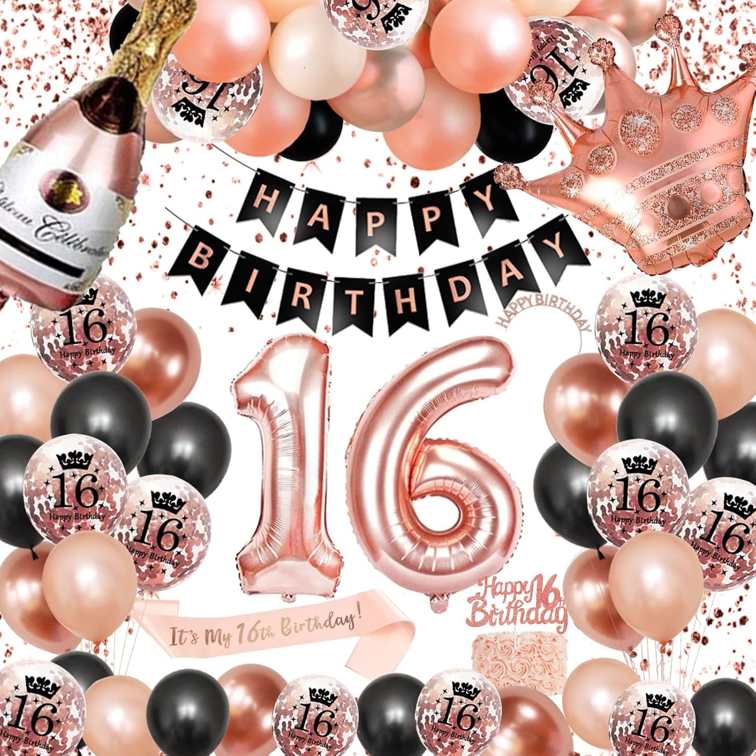 16th birthday decorations girls rose gold black decoration set 16th