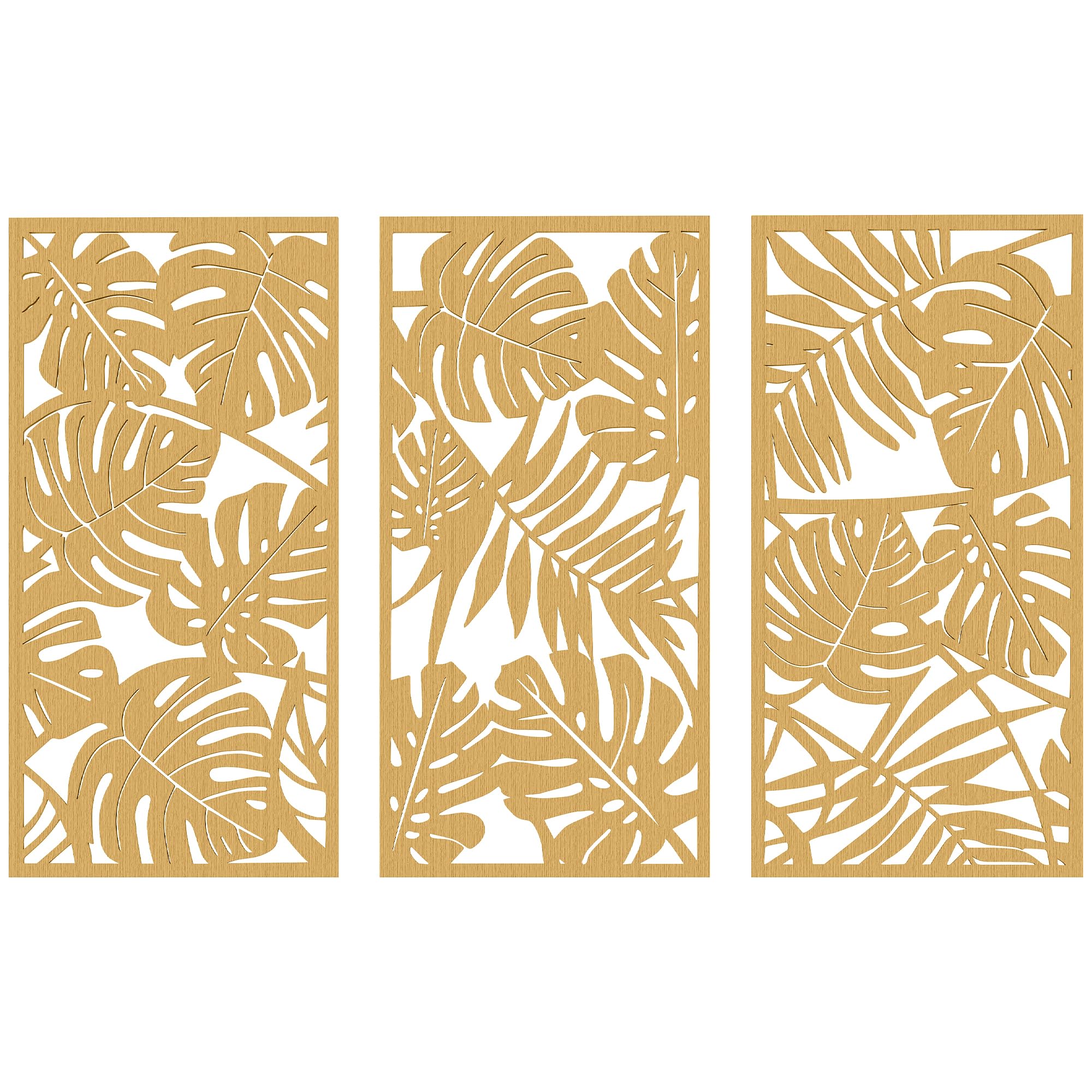 HOMCOM Set di 3 decorazioni da parete in legno 3D, 40 x 80 cm, legno naturale | Foglie tropicali, decorazione da parete moderna da appendere, per soggiorno, camera da letto, corridoio o ufficio