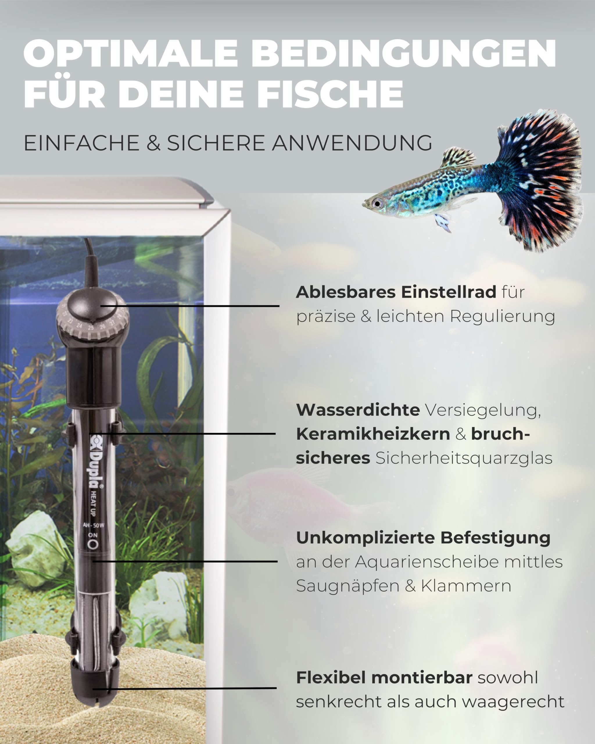 Dupla Heat Up 100 I 100 Watt Regelheizer für Aquarien I Aquarienheizer für Aquarien bis 150 L I energieeffizient und zuverlässig I Aquarium Heizstab I geeignet für Süßwasser- und Meerwasseraquarien