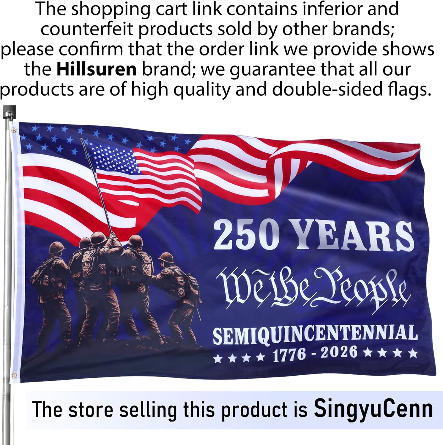 USA 250th Anniversary Flag Double Sided 3 x 5 ft Anniversary United States Semiquincentennial Grommet Independence Day 4th of July Patriot Outdoor Garden Banner(National Flag) - Image 2
