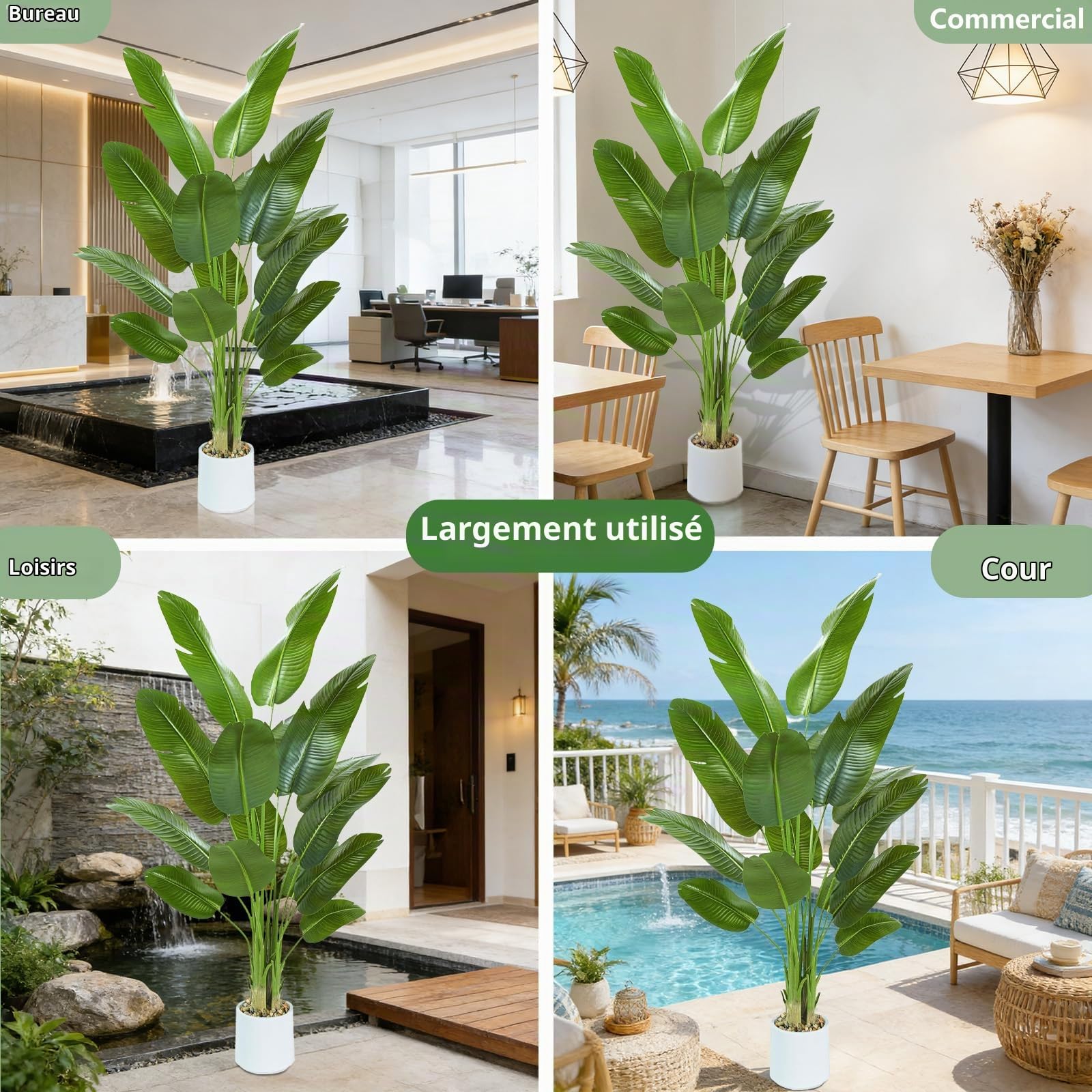 Plante Artificielle Oiseau de Paradis 210cm - Grande Plantes Bananier Artificielle Interieur avec Pot Blanc, Fausses Arbre Artificiel Parfaites pour Décoration d'Intérieur de Bureau ou Salon ou Maison