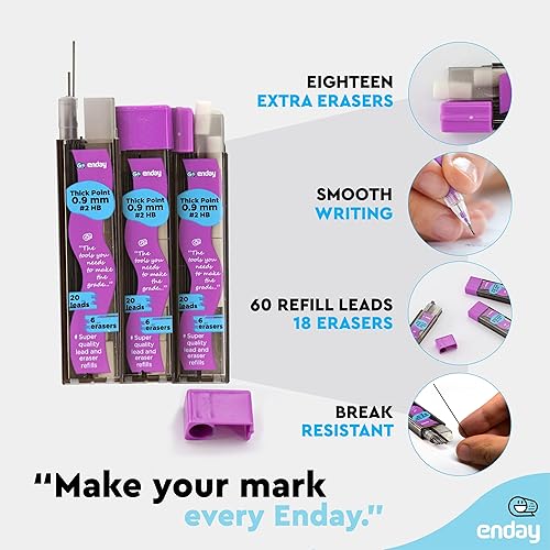 Vista 10 de Enday Recambios para lápices mecánicos, mina negra HB #2, borrador blanco, paquete de 3 (30 minas y 6 borradores)