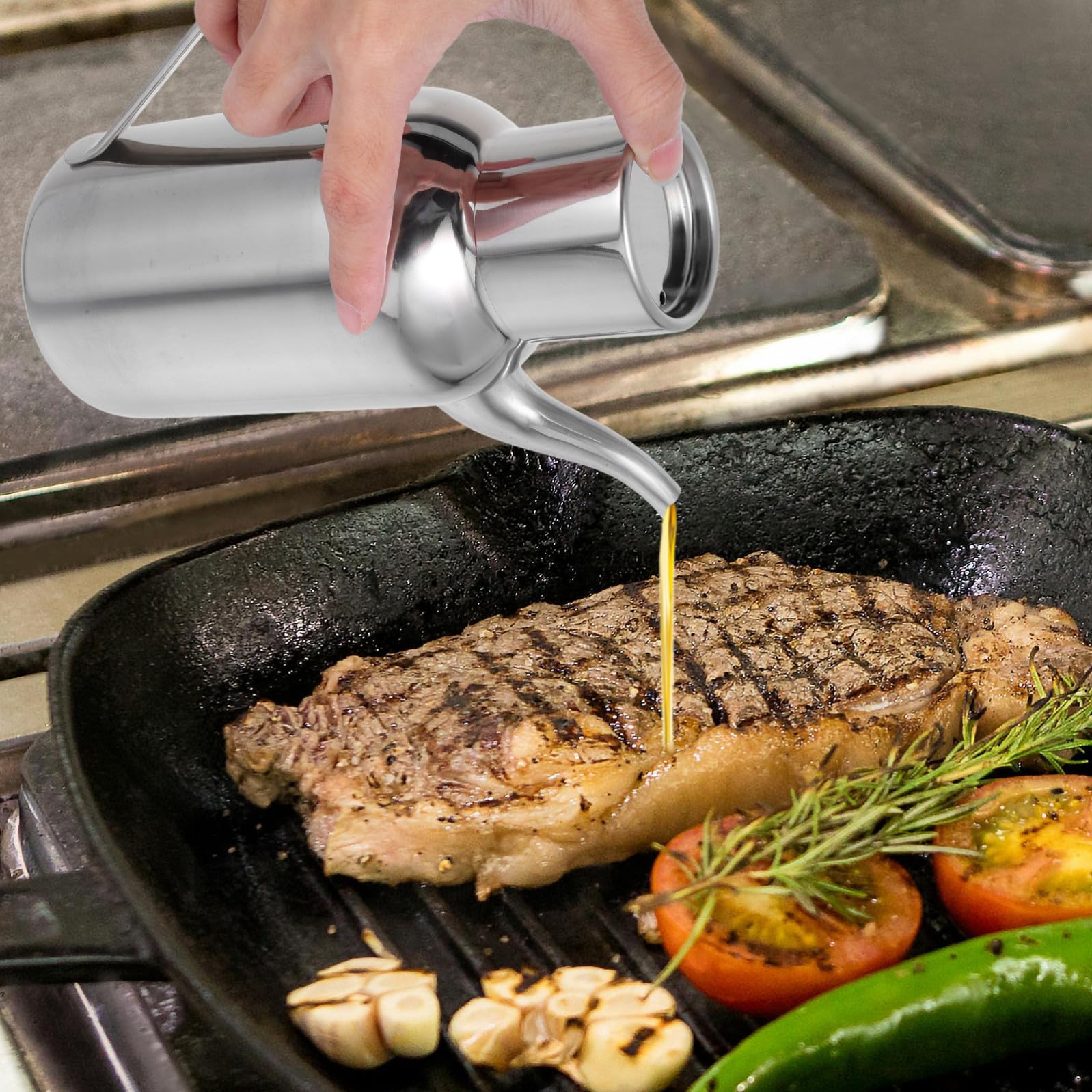SOLUSTRE Dispenser per Olio Facile da Pulire 800ml in Acciaio Inossidabile Beccuccio Antigoccia per Cucina e Condimenti
