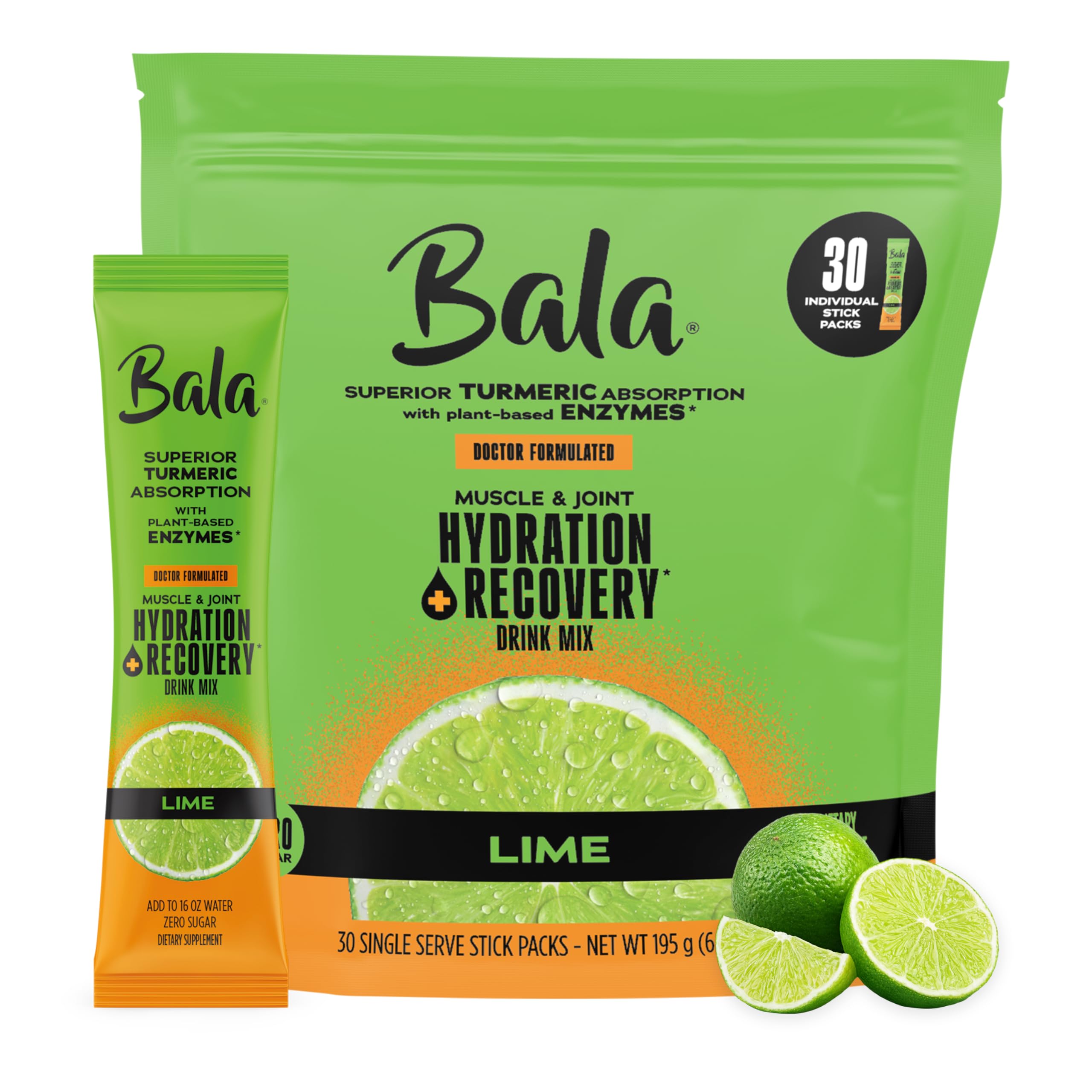 - Enzyme - Total Body Wellness Drink Mix - Lime Flavor - Electrolytes Powder Packets - Hydrate & Recover, Turmeric Drink with Electrolytes & Amino Acids - 0.25oz (30 Count)