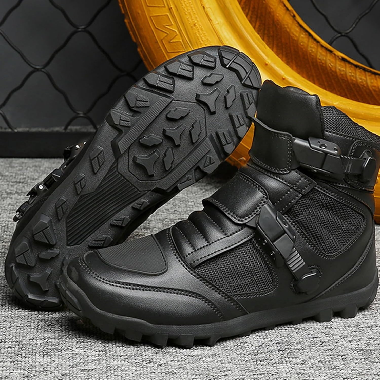 Men's Motorcycle Riding Shoes Street Riding Shoes Breathable Biker Boots Sneakers Powersports Footwear, Black Faux Leather Lace Up Shoes with Ankle Support for Men ( Color : B , Size : 11 Women/9.5 Me