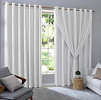 Cortina Blackout 2,80m x 2,50m Com Voil Quarto/Sala/Casa Corta Luz em Tecido com Ilhós Blecaute (Branco)