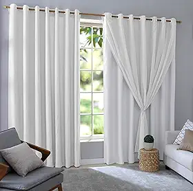 Cortina Blackout 2,80m x 2,50m Com Voil Quarto/Sala/Casa Corta Luz em Tecido com Ilhós Blecaute (Branco)