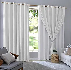 Cortina Blackout 2,80m x 2,50m Com Voil Quarto/Sala/Casa Corta Luz em Tecido com Ilhós Blecaute (Branco)