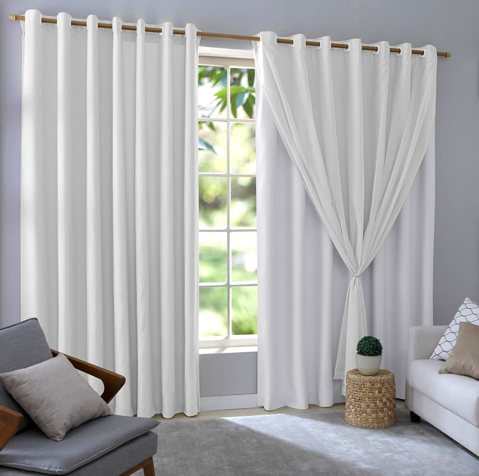 Cortina Blackout/Blecaute 2,80m x 1,80m Com Voil Quarto/Sala/Casa Corta Luz em Tecido com Ilhós (Branco)
