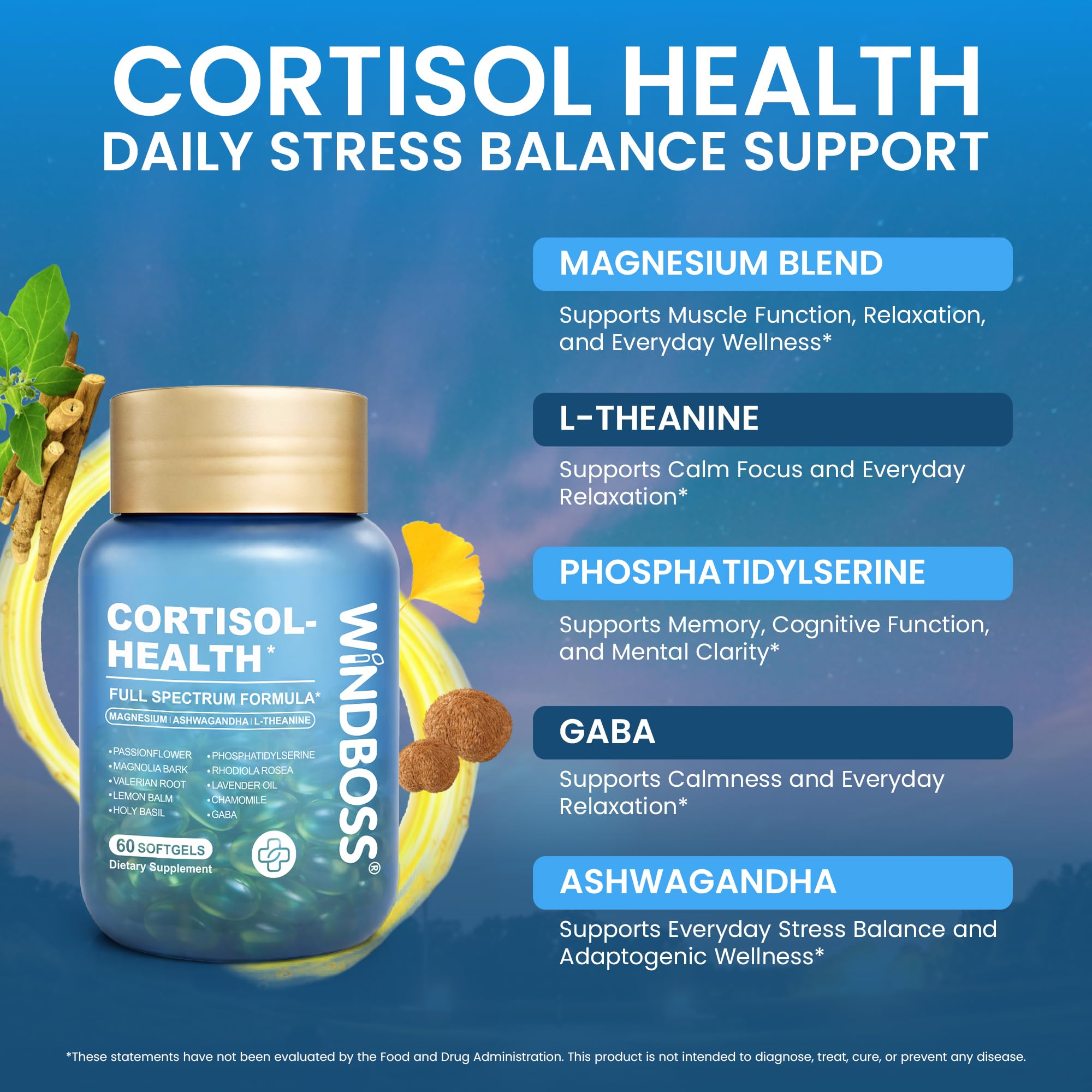 Windboss Myo - Suplementos de inositol y cortisol para mujeres, equilibrio hormonal, apoyo al estrés y bienestar emocional, D-Chiro inositol, Ashwagandha, berberina, vitamina D3+K2, 120 cápsulas 3