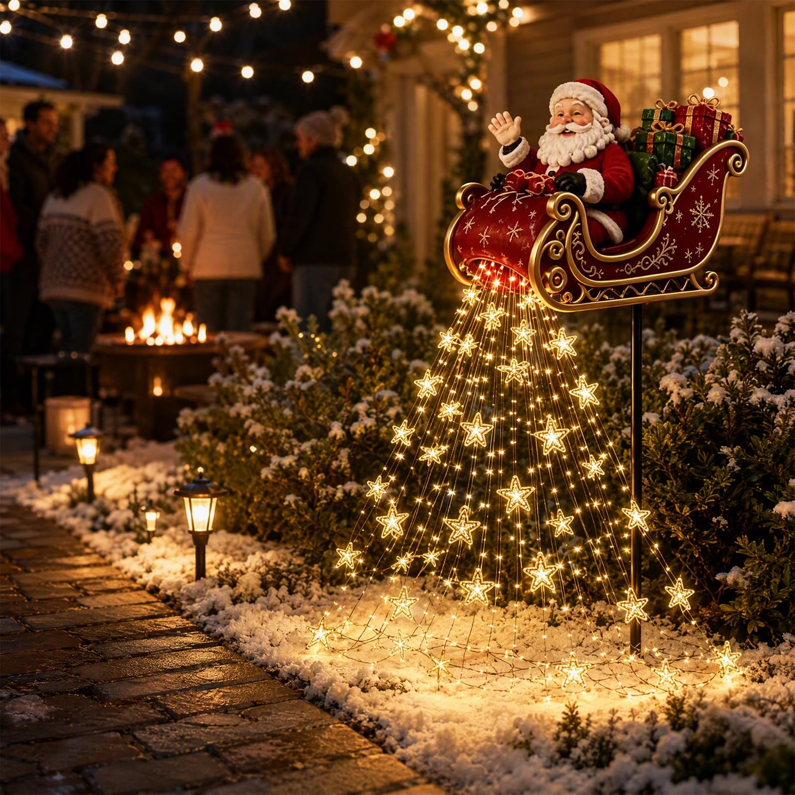 2026 New Santa’s Flying Sleigh Gift Cascade, Solar Christmas Garden Light