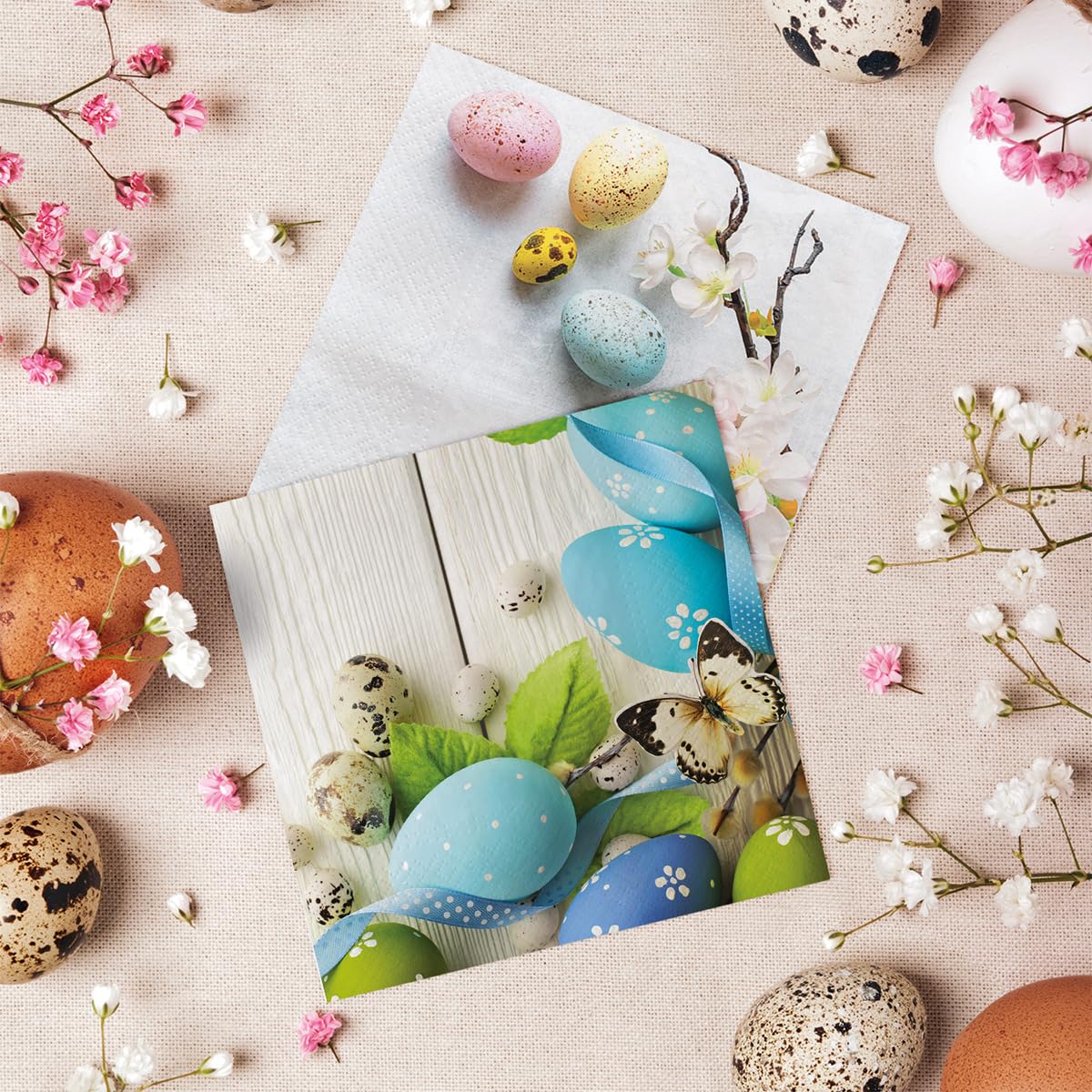 3-lagige Osterservietten – Buntes Ei & Gänseblümchen Design, 33x33 Cm, 20 Stück, Aus FSC-Papier