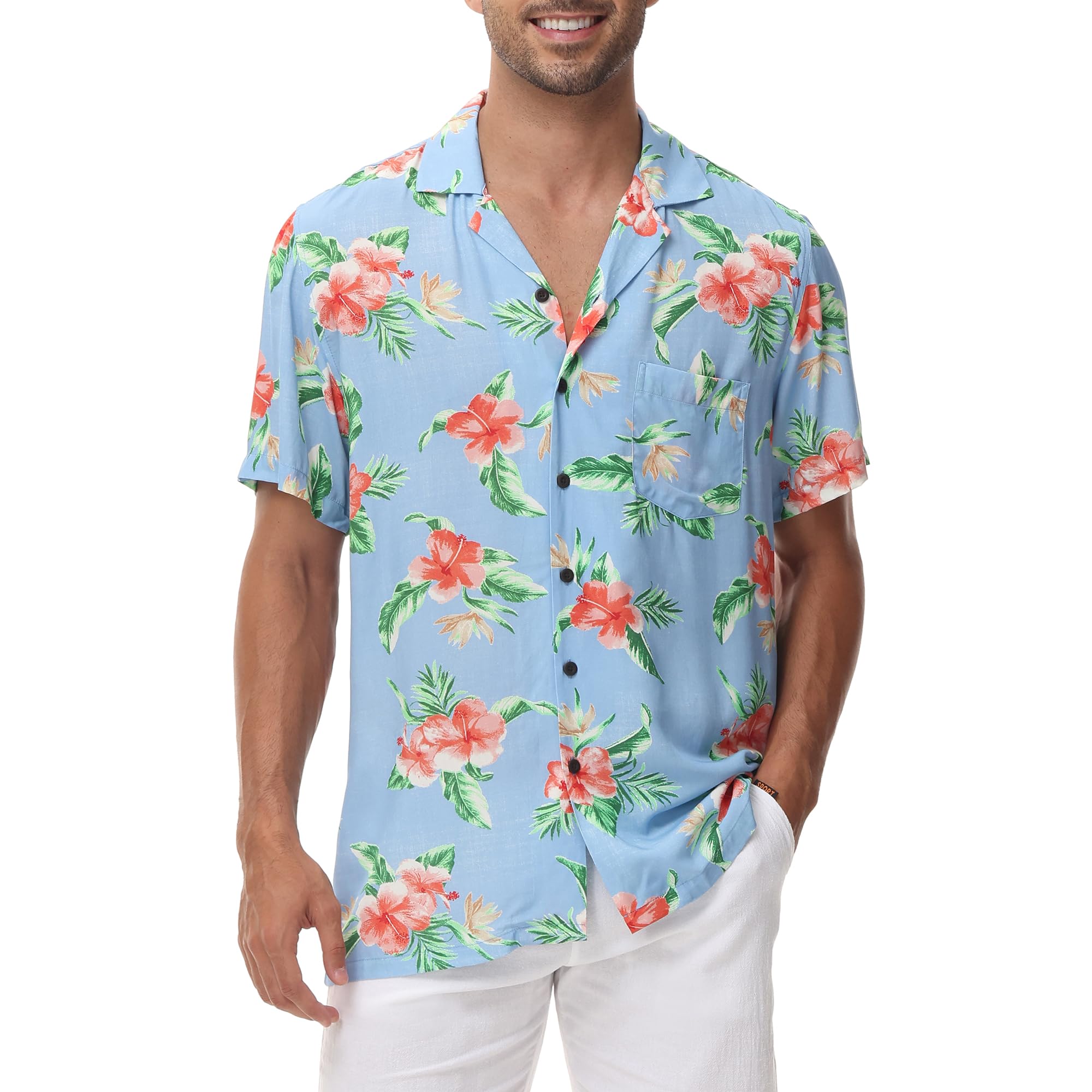 MCEDARHawaiian Shirt for Men Regular Fit Short Sleeve Button Down Summer Beach Tropical Aloha Shirts S-3XL