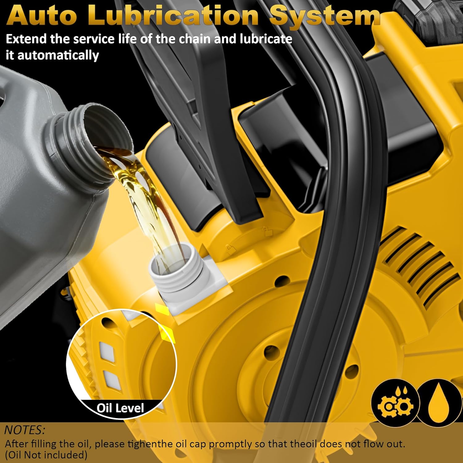 40V(20V*2) 16"+18" 2-IN-1 Brushless Chainsaw Cordless, Electric Powered Chainsaw Compatible with Dewalt Battery with Auto Oiler & Safety Lock Brake, for Tree Trimming Branch Wood Cutting(ONLY TOOL) - Image 7