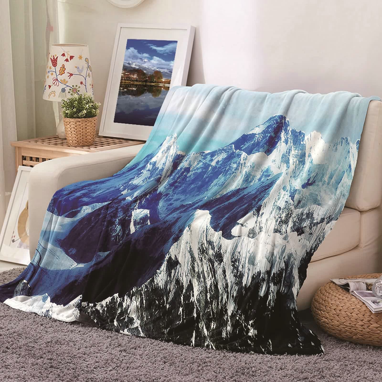 Aeici Couverture Polaire, Couverture Enfant Imprimé Couverture 160x200 cm Montagne de Glace Couverture Canapé Hiver Cadeau pour Adultes et Enfants