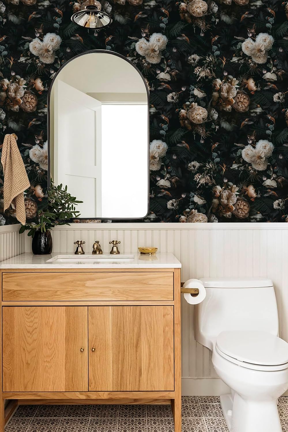 Floralplus Black Floral Wallpaper Peel and Stick Floral Wallpaper for Bathroom Removable Renter Friendly Wallpapers for Bedroom Vintage Flower Contact Paper for Cabinet Shelf Liner 17.5 x 118 in