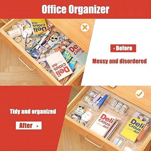 Miniatura 5 de Organizador de cajones con almohadillas de silicona antideslizantes, bandejas organizadoras de cajones de escritorio, bandeja de almacenamiento de