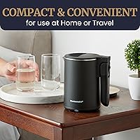 Vista 8 de Elite Gourmet - Hervidor eléctrico de doble voltaje 120-230V, viaje con aislamiento de doble pared de tacto frío, 0.6L, hervidor eléctrico de acero