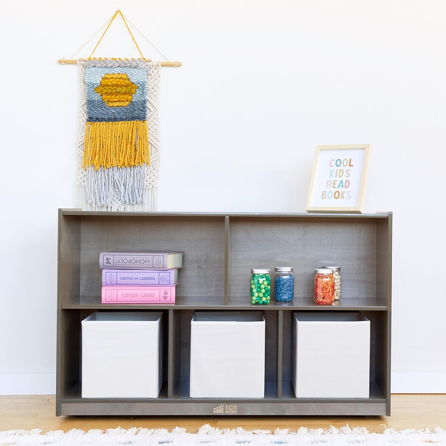ecr4kids 5-compartment mobile storage cabinet, preschool, classroom furniture, grey wash grey wash classic