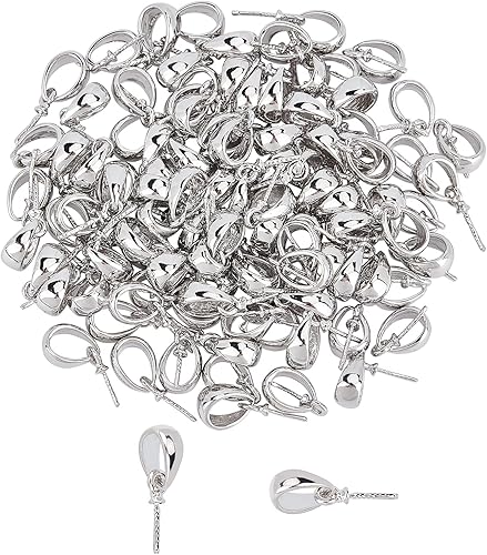 PH PandaHall - Juego de 100 colgantes de latón de platino con perla, con conector de ojo, para abalorios de 0.787in de largo