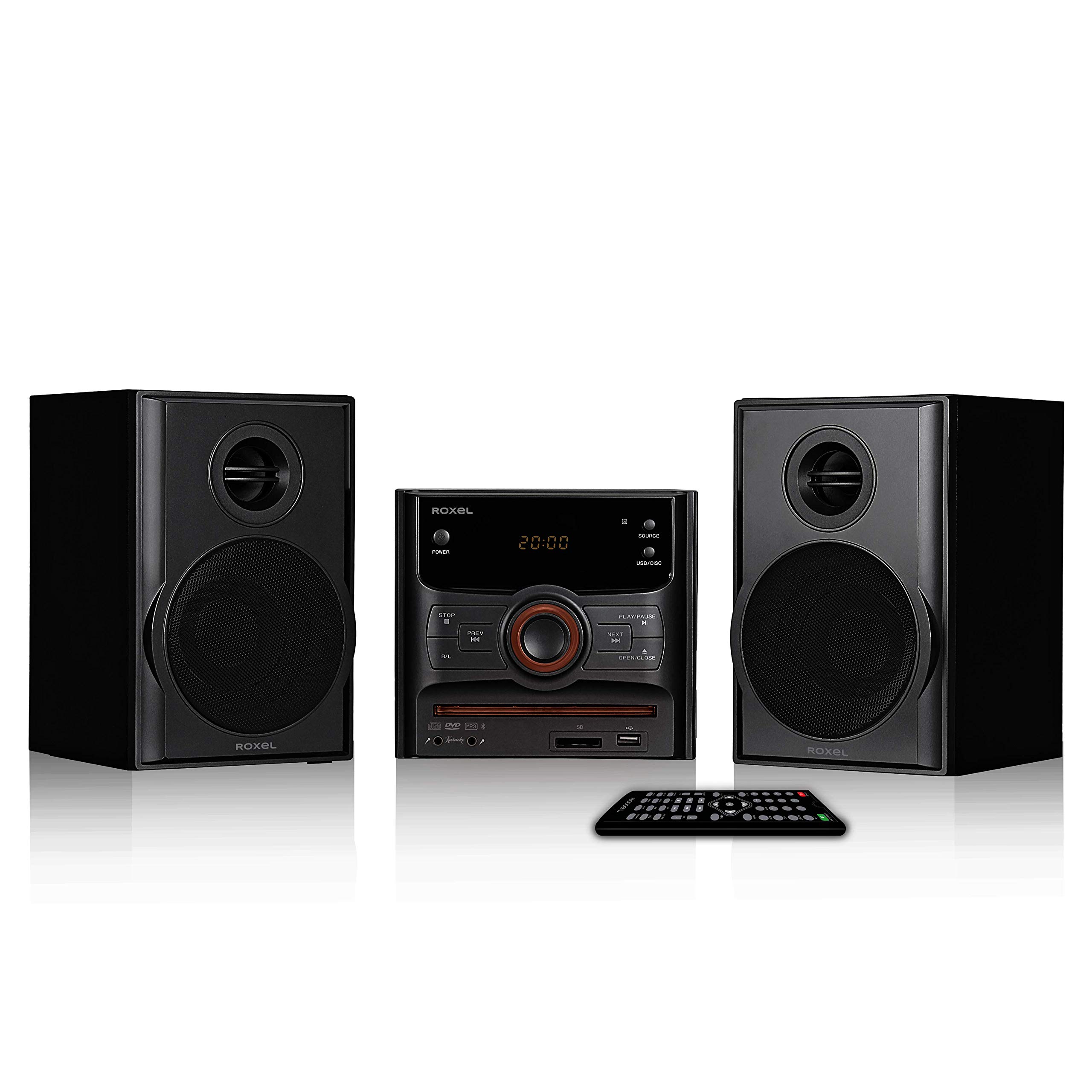 Roxel RCD-250BT Lecteur CD Hifi compact tout-en-un, mini stéréo, lecteur DVD, fonction karaoké, télécommande, lecture sans fil, radio FM, lecture MP3 USB, sortie RMS 40 W
