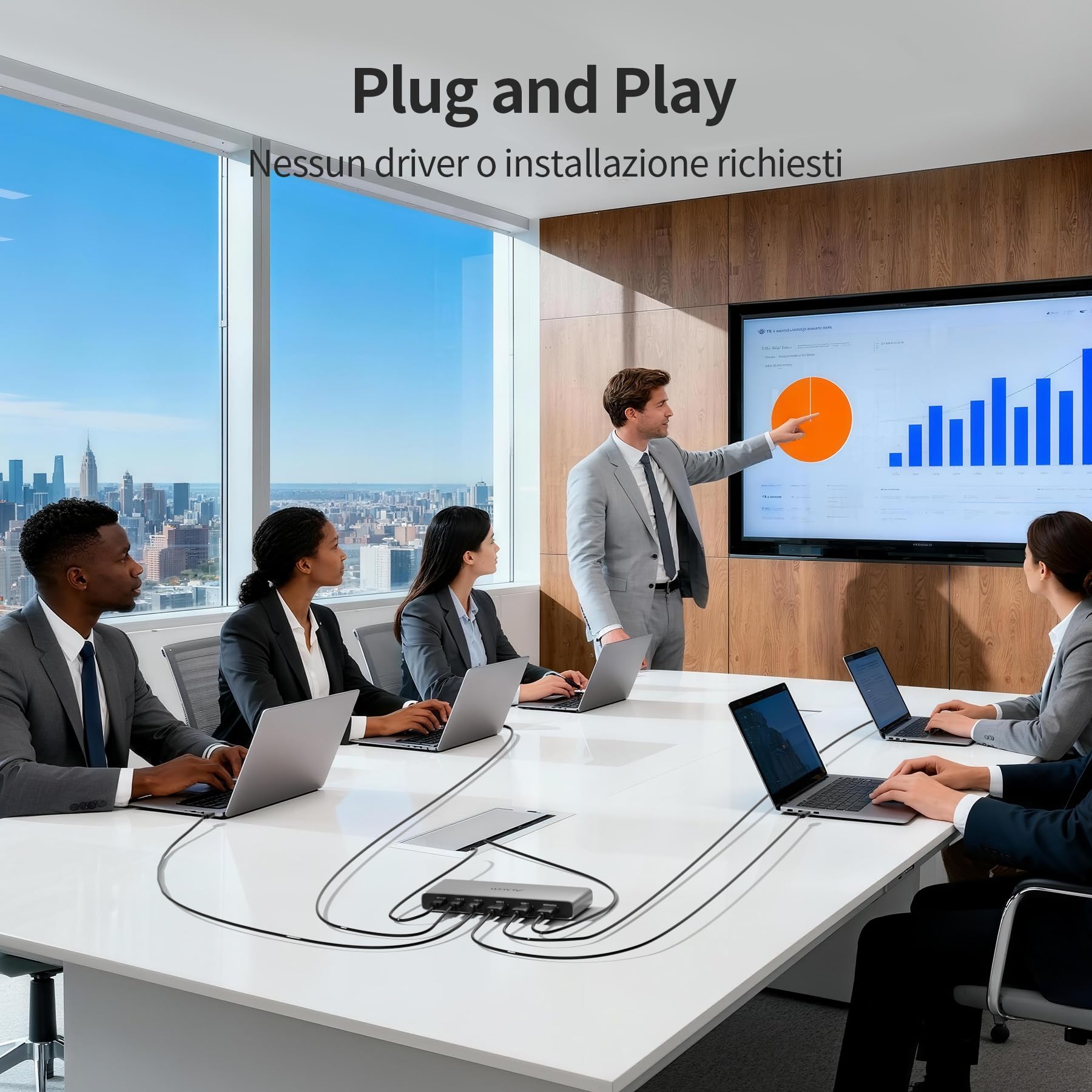 Alxum Switch 4 Ingressi 1 Uscita HDMI - Uscita 4K@60Hz con 2 Porte HDMI e 2 Porte Type-C, Compatibile con PC, PS5, iPad, Telefono, Box TV e Stick TV