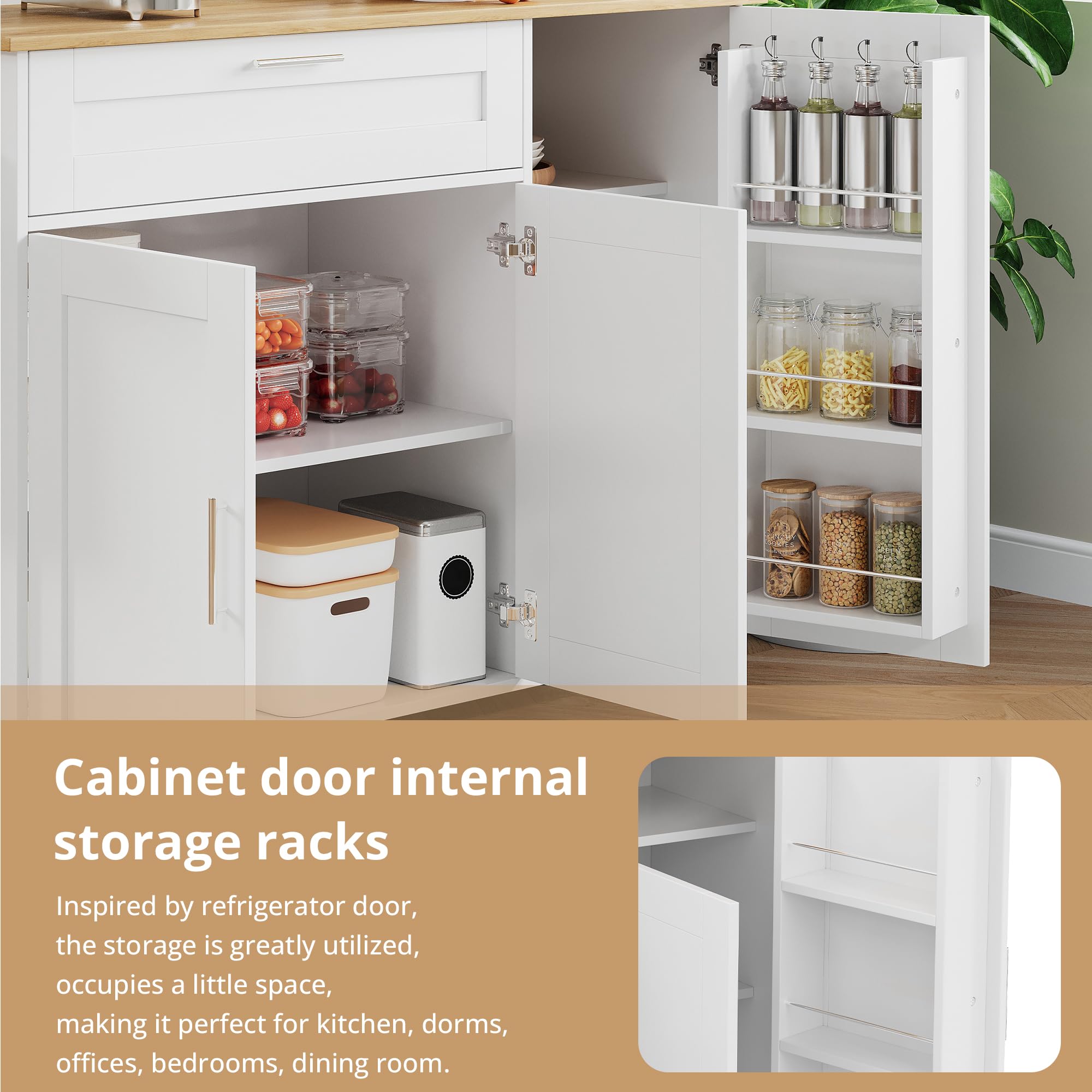 ISCBAFYX Cucina Mobile Multifunzionale con Piano di Lavoro Pieghevole in Legno di Quercia 132,5x44x90 cm 5 Ruote girevoli Elegante Armadio per la casa e la Sala da Pranzo