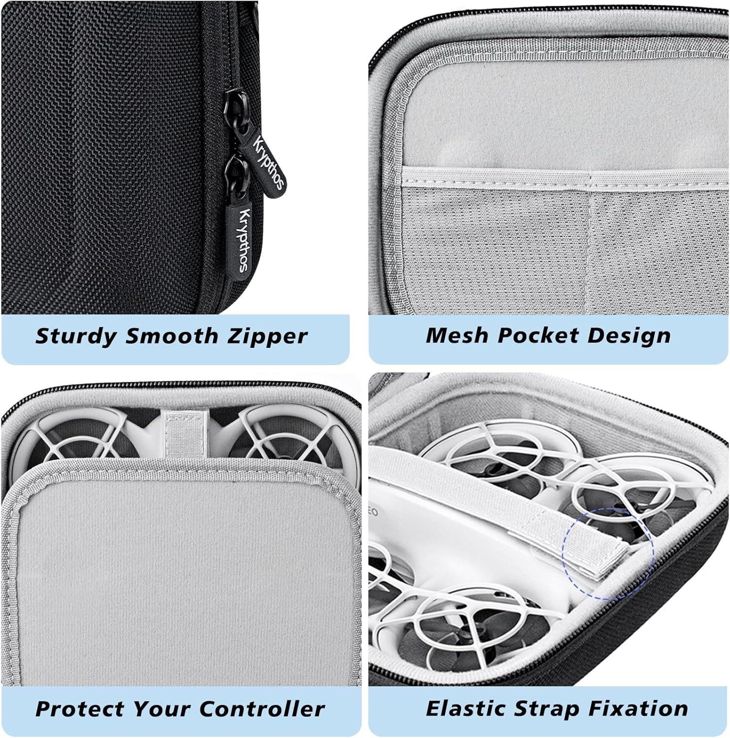 Krypthos Carrying Case for DJI Neo, Portable Shoulder Bag Travel Neo Case with Elastic Strap to Fix DJI Neo Drone, Suit for Travel and Home Storage Drone and Its Accessories Black- Not for Neo 2 - Image 5