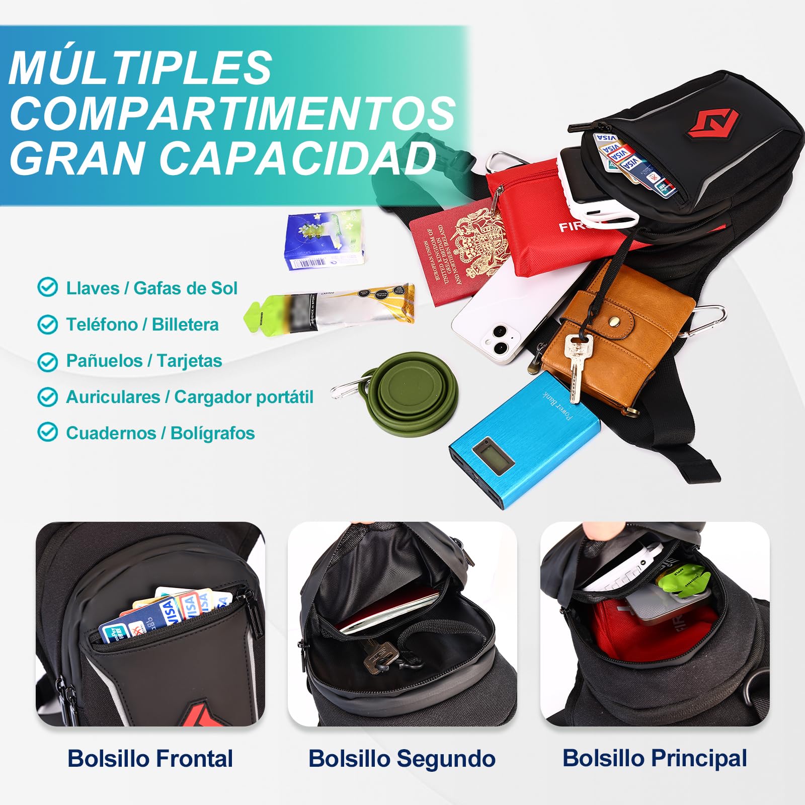 Eshow Pernera Moto Ampliable, Bolsa Pierna con Correas Ajustables y Tira Reflectante para Hombre y Mujer, Riñonera para Viajes Senderismo Ciclismo Montañismo Trabajo Deporte Negro