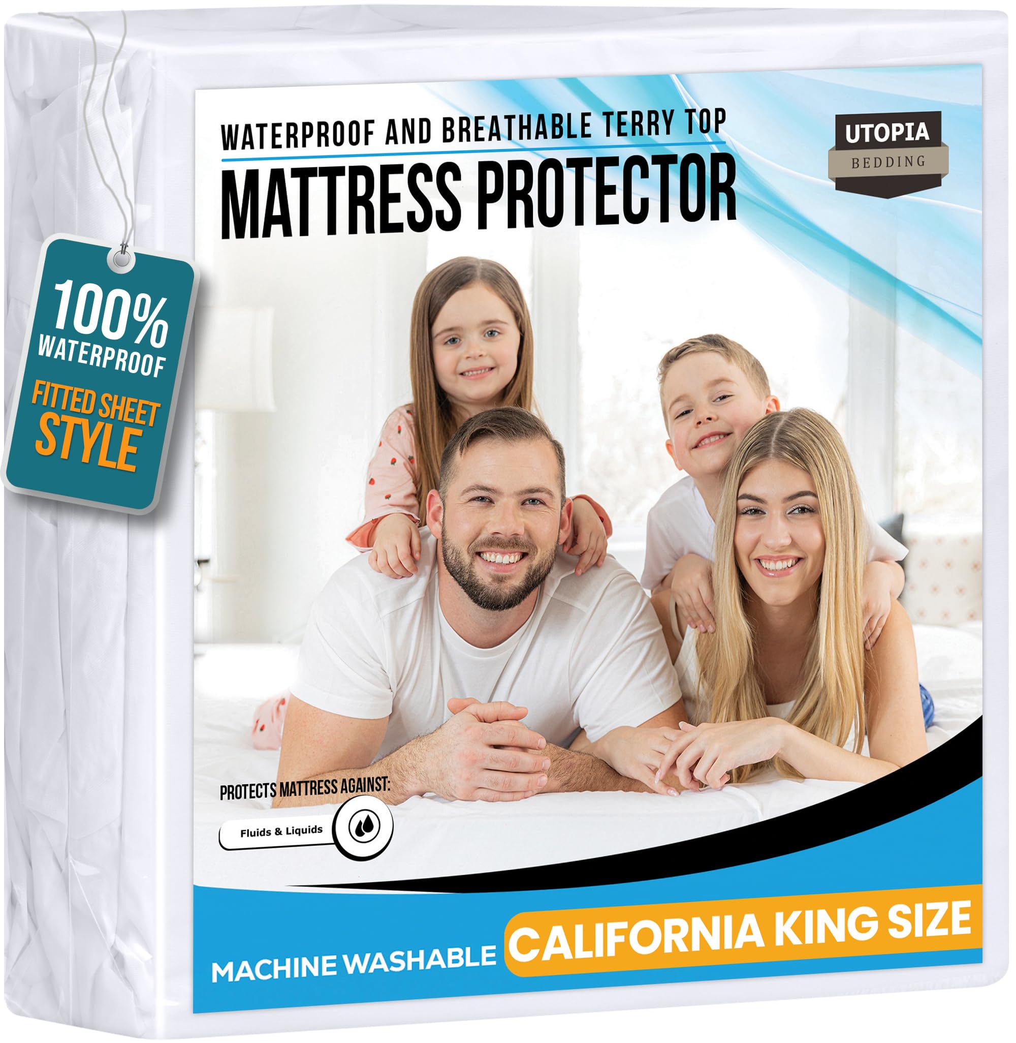 Utopia Bedding Waterproof Mattress Protector California King Size, Premium Terry Mattress Cover 200 GSM, Breathable, Fitted Style with Stretchable Pockets (White)