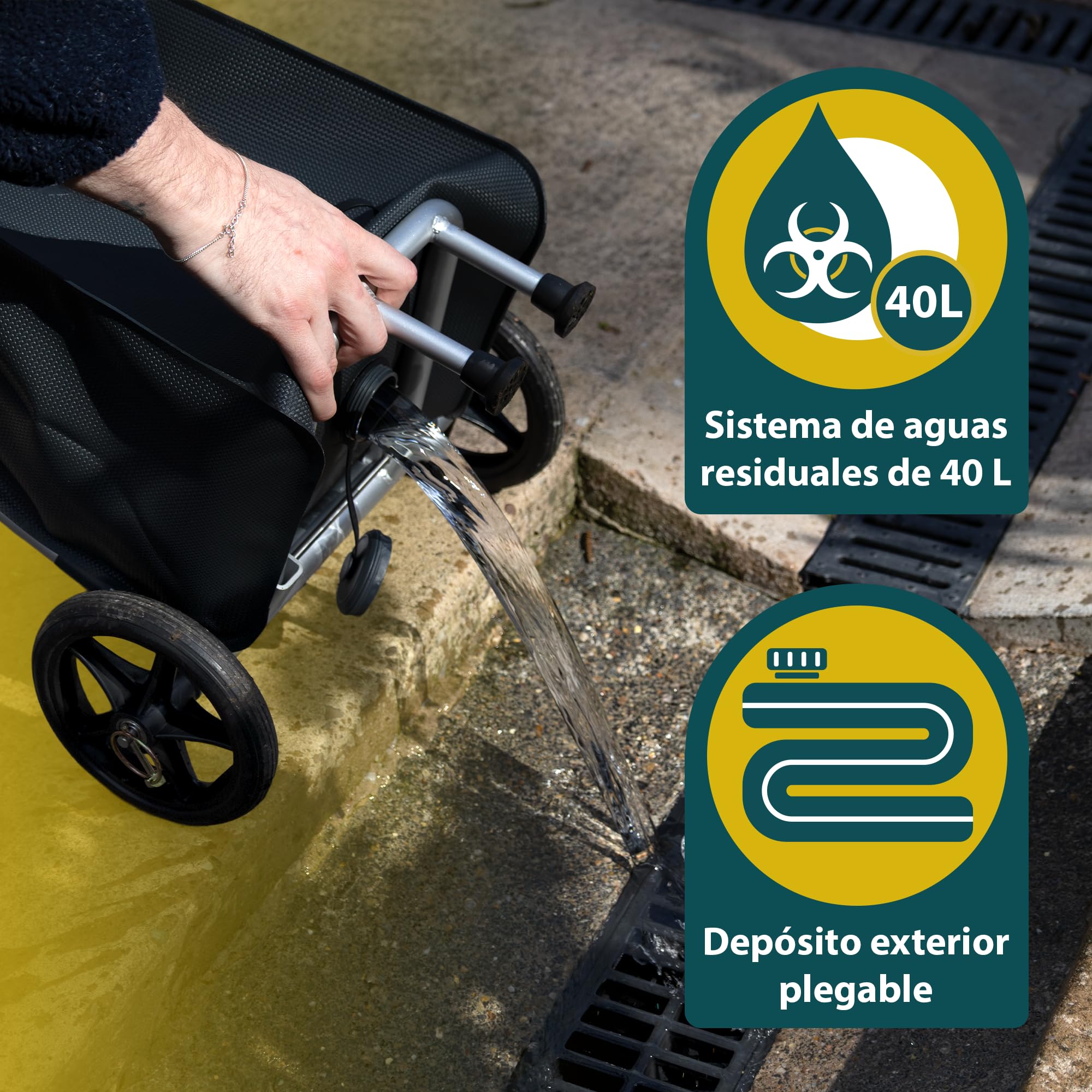 Colapz Wastemate Gris Portador de Aguas Residuales con Carro 40L - Contenedor de Agua Ahorrador de Espacio para Caravanas y Autocaravanas - Compatible con Flexipipes