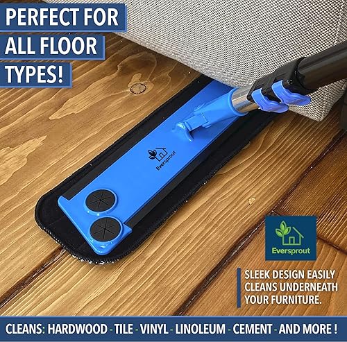 Miniatura 5 de Eversprout Never-Streak Ninja - Trapeador de piso de microfibra de 1.5 a 3.5 pies con rotación 360  4 almohadillas reutilizables lavables para