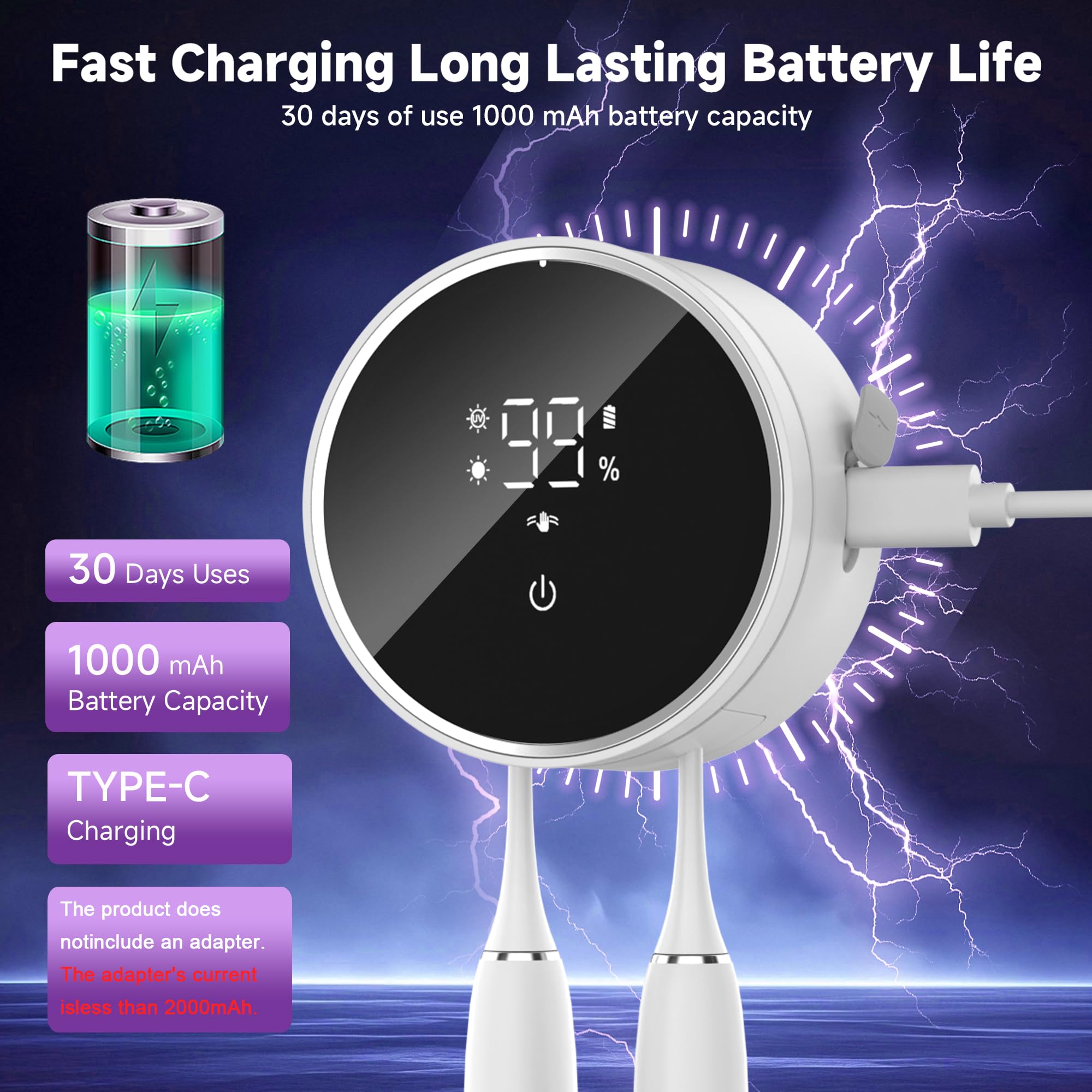 Soporte de cepillo de dientes inteligente único dispositivo de purificación circulante, soporte para cepillo de dientes con sensor inteligente