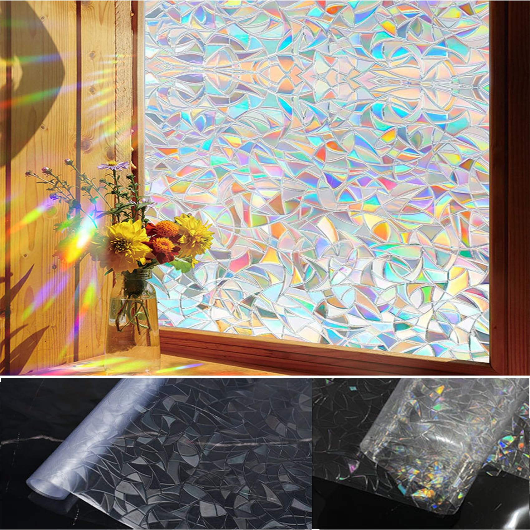 Film Occultant Fenêtre 95 x 360 cm, Facile à Couper, Non-Adhésif, Protége Intimité, Statique Pas Colle, Anti Regard Anti-UV Film Miroir, avec Outil, pour Fenetre, Croissant De Lune