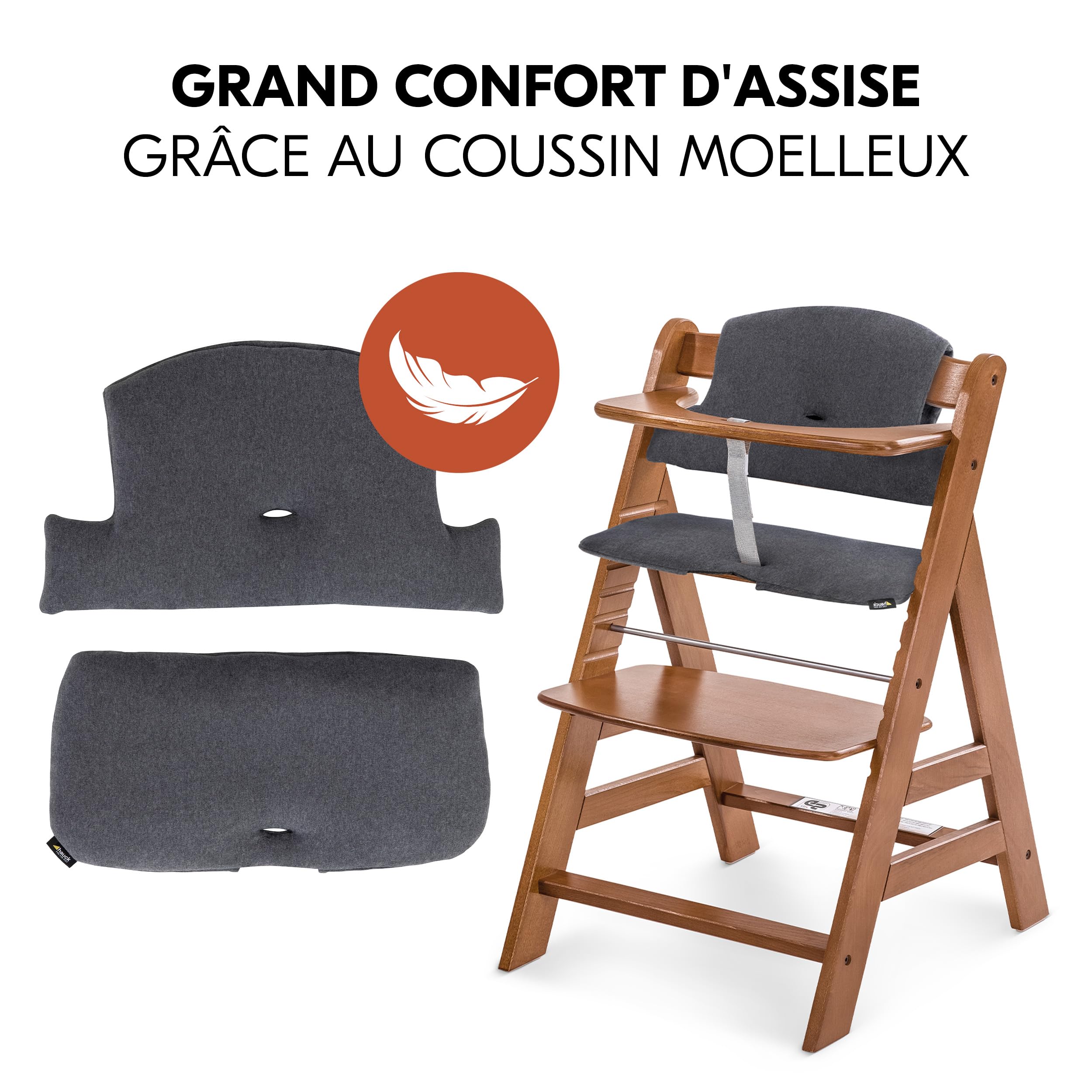 hauck Chaise Haute Bébé Alpha+ avec Siège Nouveau-né Premium - Walnut | Chaise haute évolutive en bois, de la naissance à 90 kg, inclus assise bébé avec réducteur, coussin, idéal pour repas