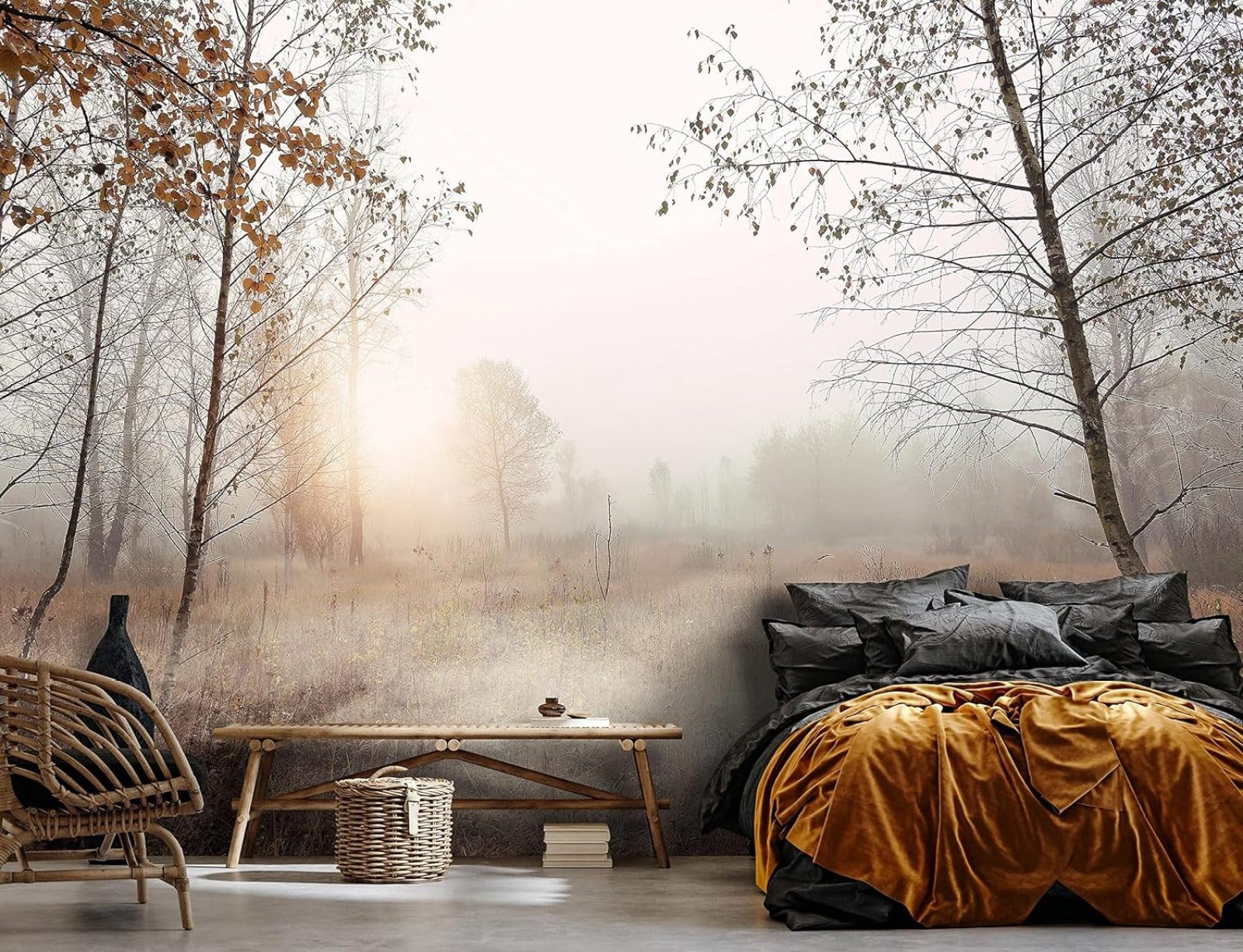Kfjhgbdshhj 3D Mural Photo Mural-Wallpaper Trees Fog Forest Landscape Nature Meadow Grass - For Living Room Bedroom - 3D,150Cmx105cm Poster - Wall Sticker - Frameless Picture