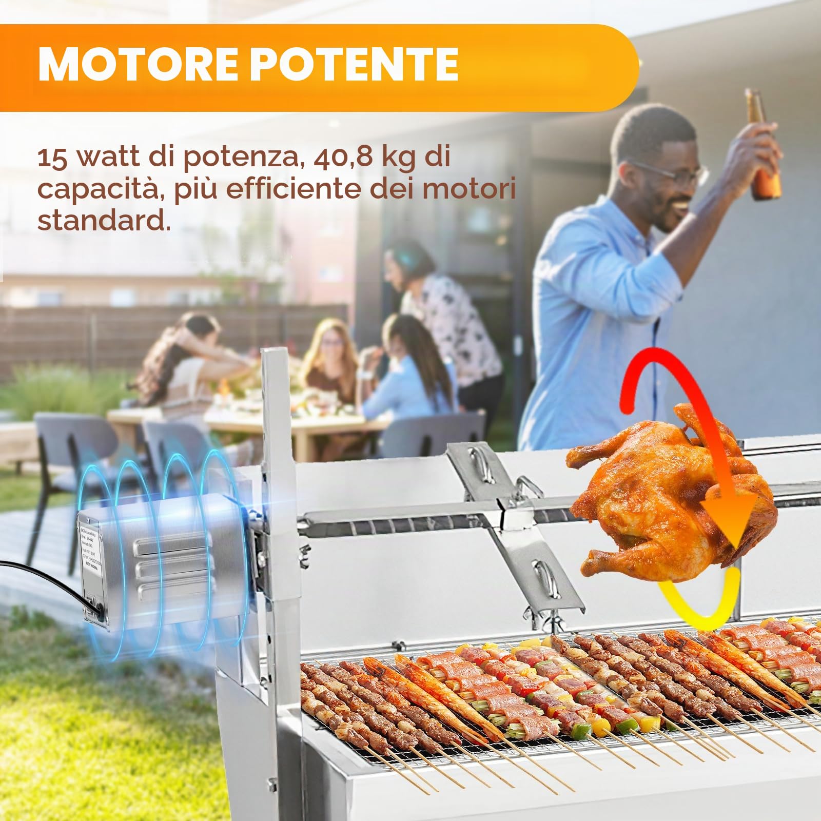 YJINGRUI Motore in Acciaio Inox per girarrosto, 15W 40 kg, Motore girarrosto per Grigliare Pollo, Maiale, Kebab (220V AC)