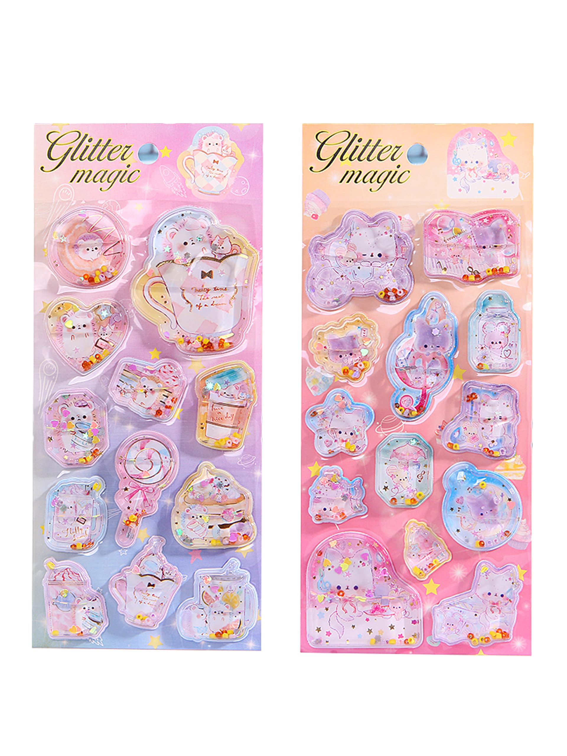 REYLNXR 実店舗品質 ウォーターシール ぷっくり 3D 立体 2 枚入り 精巧な柄 手帳用装飾 DIY クリエイティブ ファッション 個性的 かわいい ギフト(No.1&No.2)