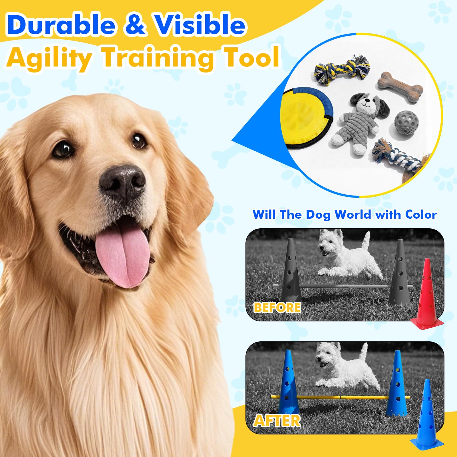 Wdmiya Dog Agility Course Backyard Set with Height Adjustable Crossbar, Dog Agility Training Hurdle Cone Set, 18.9" Dog Agility Equipment for Rehabilitation, Obedience, Starter - 6 Poles & 12 Cones - image 6