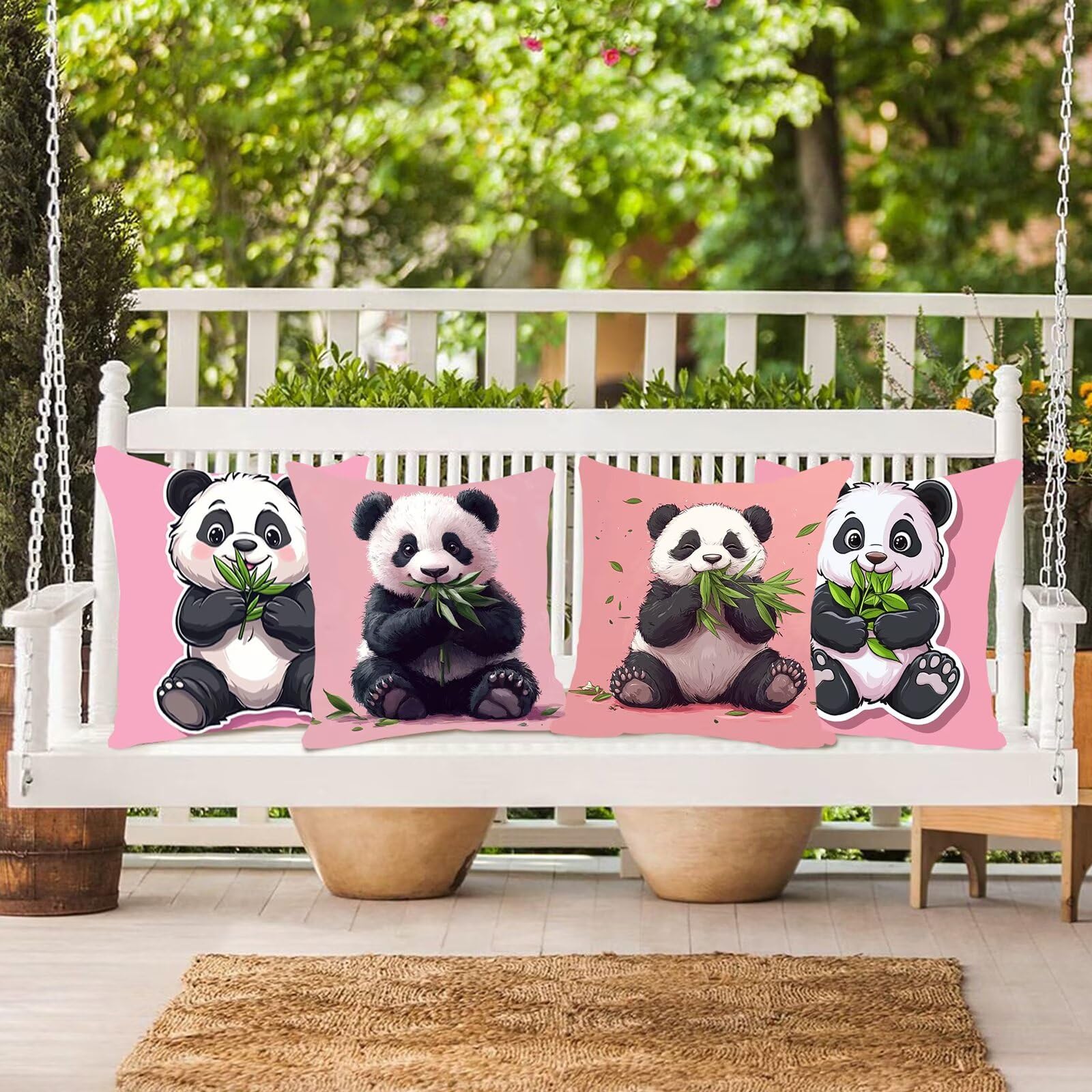 Outdoor Kissen Wasserfest Dekorative 4 er Kissenbezug 55x55cm Frühling Samt Kissenbezüge Panda Kissen Wetterfest Rosa Kissenbezug Werden für Heim Sofak Outdoor Garten Stuhl Bett Schlafzimmer F0P-580