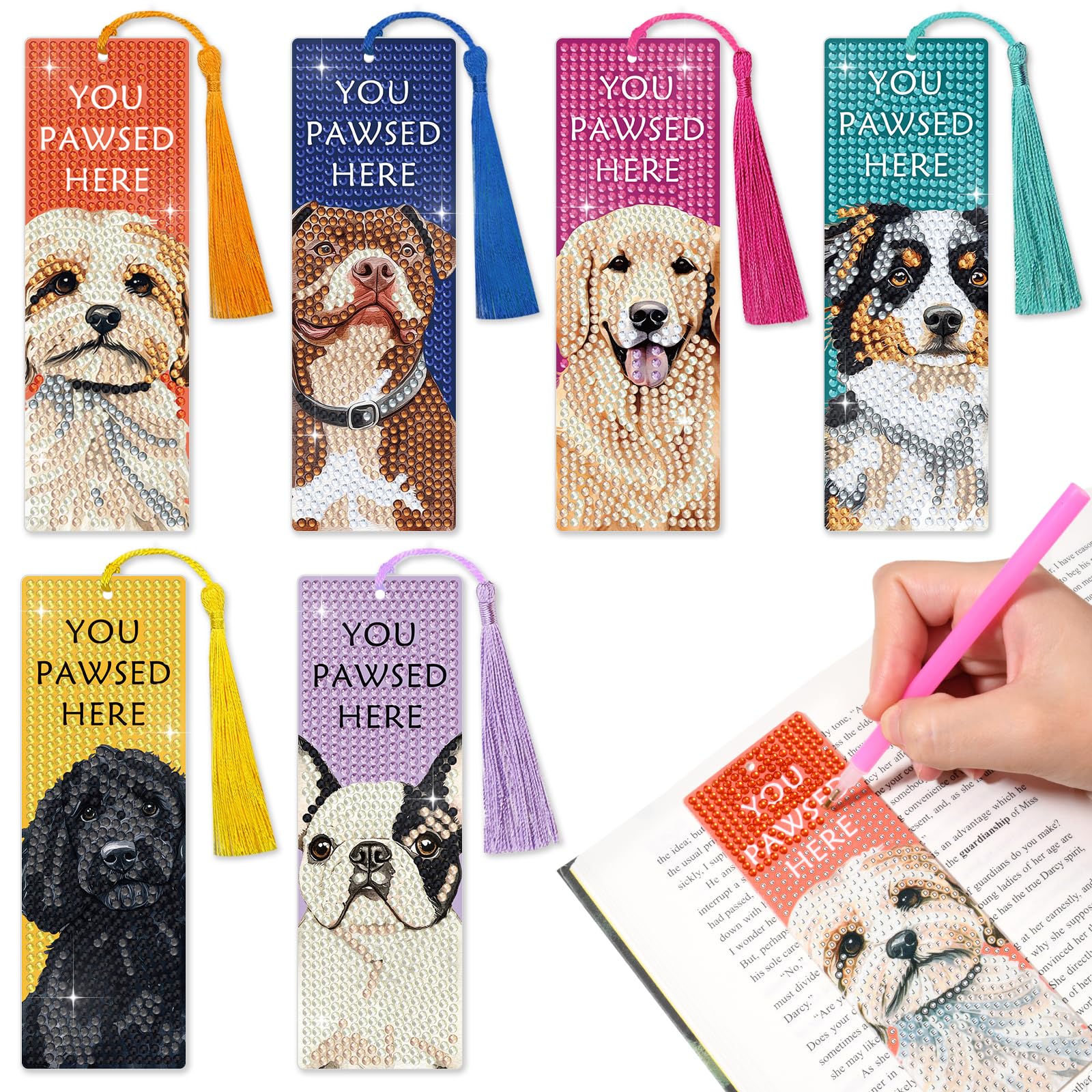 6 PCS Diamond Art Kits Bookmarks Diamond Painting Bookmark, 5D DIY Book Marks Dimond Art Paintings Gem Art, Acrylic Bookmarks with Tassels,Arts and
