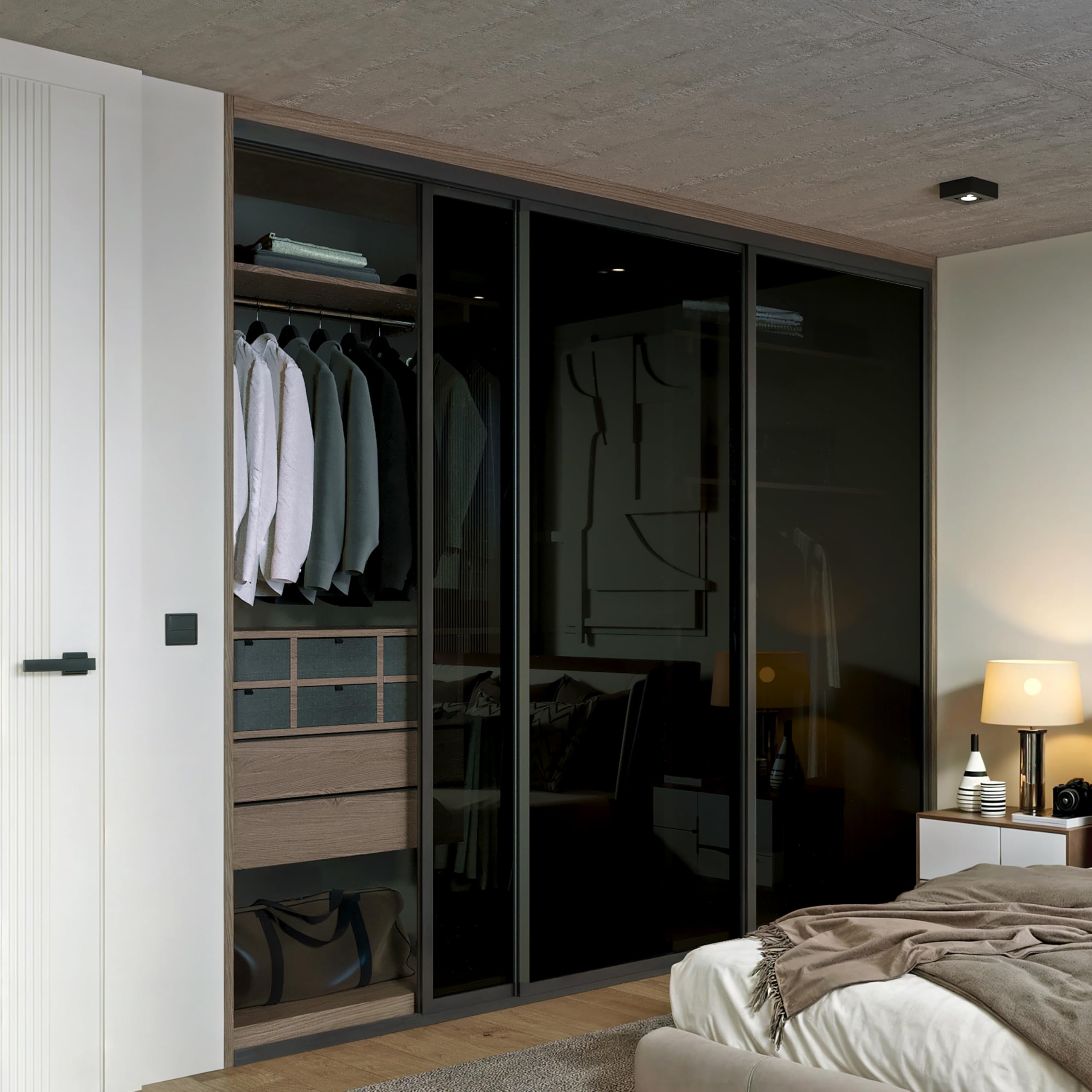 Door55 3 Panel Glass Sliding Closet Door, Aluminum Frame, Silent Glide ...