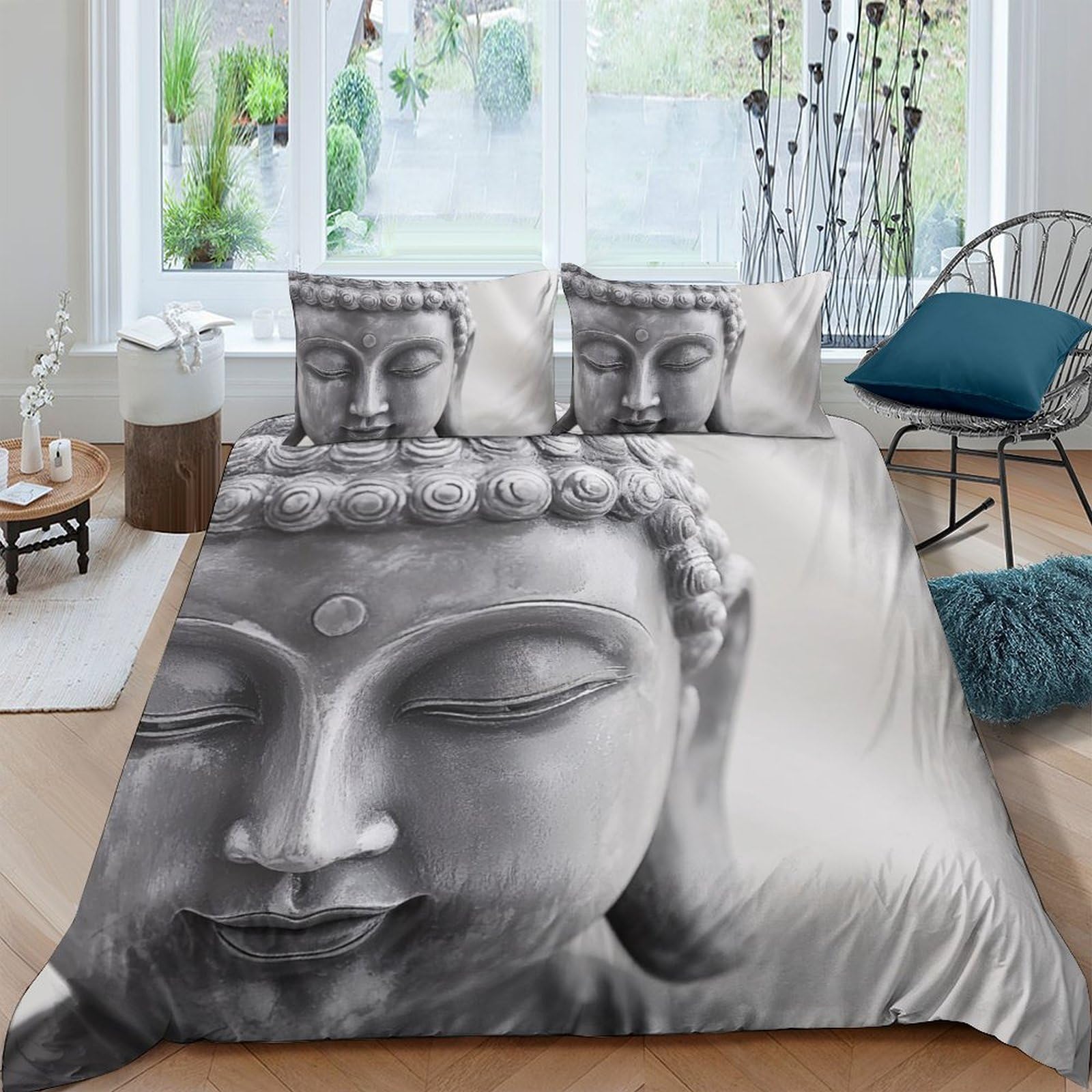 Ctjqhvkz Style-8 3D Printed Buddha Face Fitted Sheet Microfiber Soft Breathable Zen Hand Mattress Cover For Bedroom Guest Room Decor Single（135X200cm）