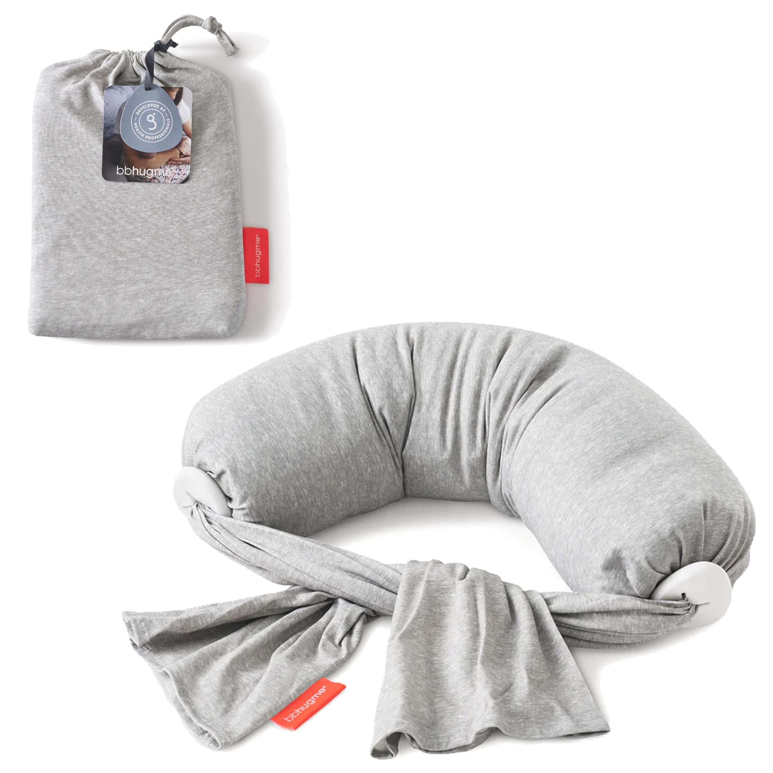 bbhugmeAdjustable Nursing Pillow with Two Grey Melange Covers - Breastfeeding and Baby Support